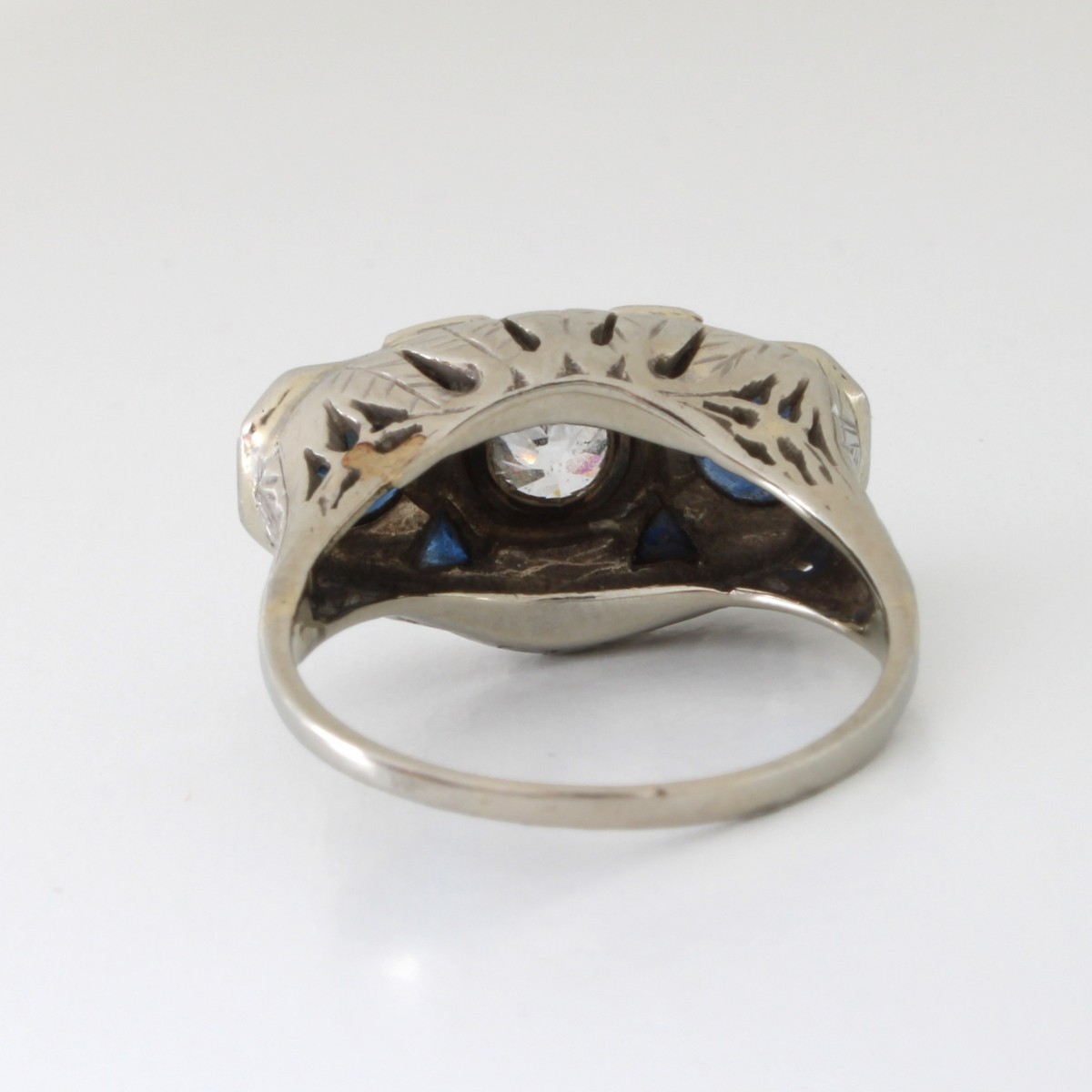 Deco Sapphire, Diamond and Platinum Ring