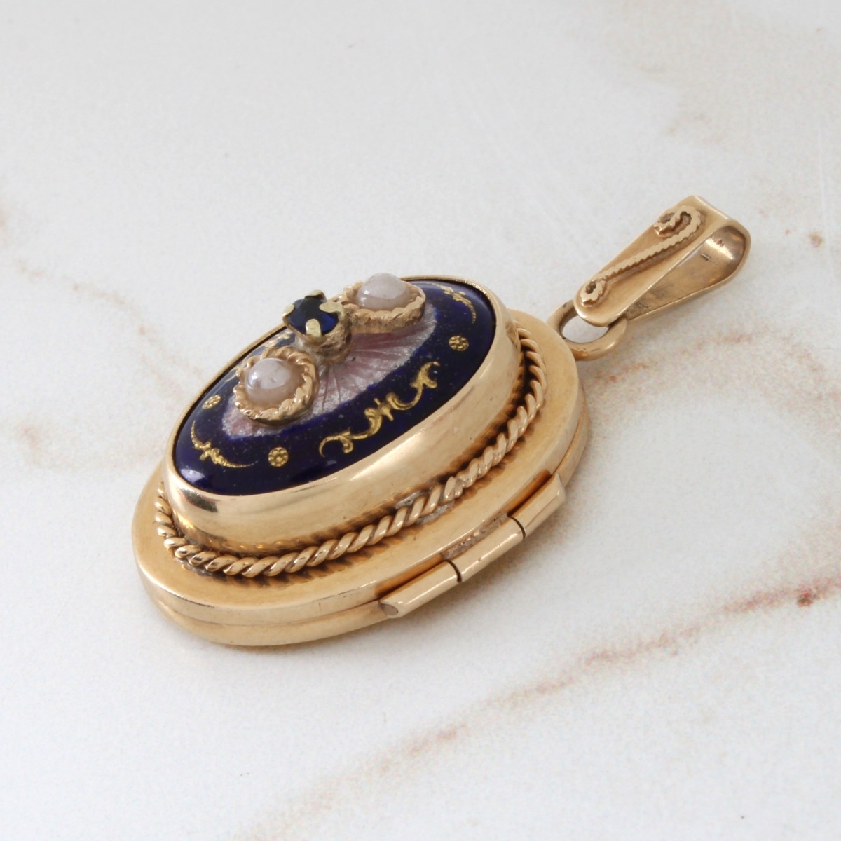 Enamel, Pearl and 14K Pendant