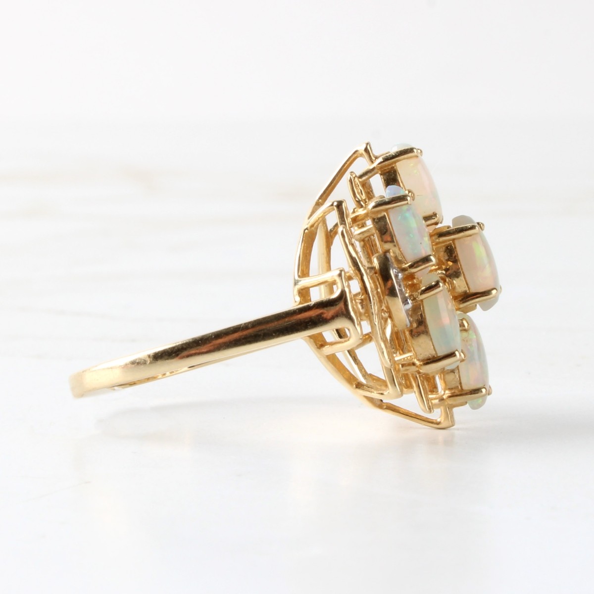 Opal, Diamond and 14K Ring