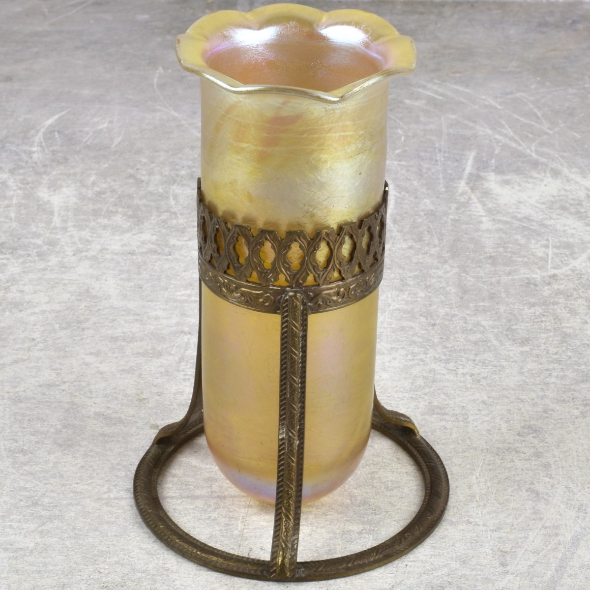 Antique Tiffany Style Gold Glass Vase