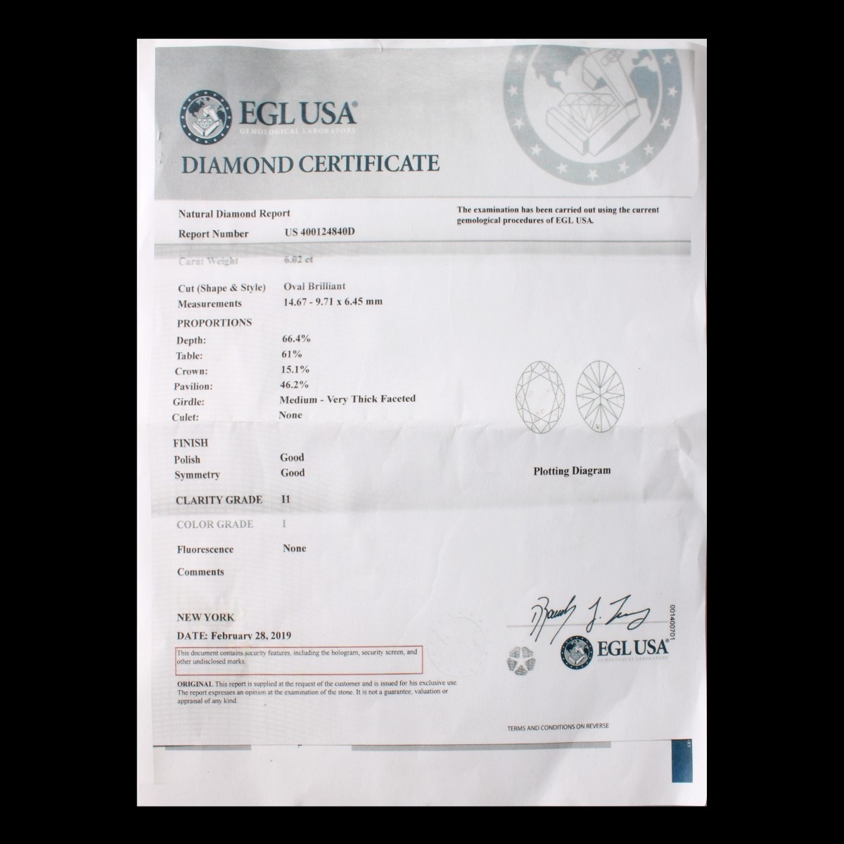 EGL Diamond and Platinum Ring