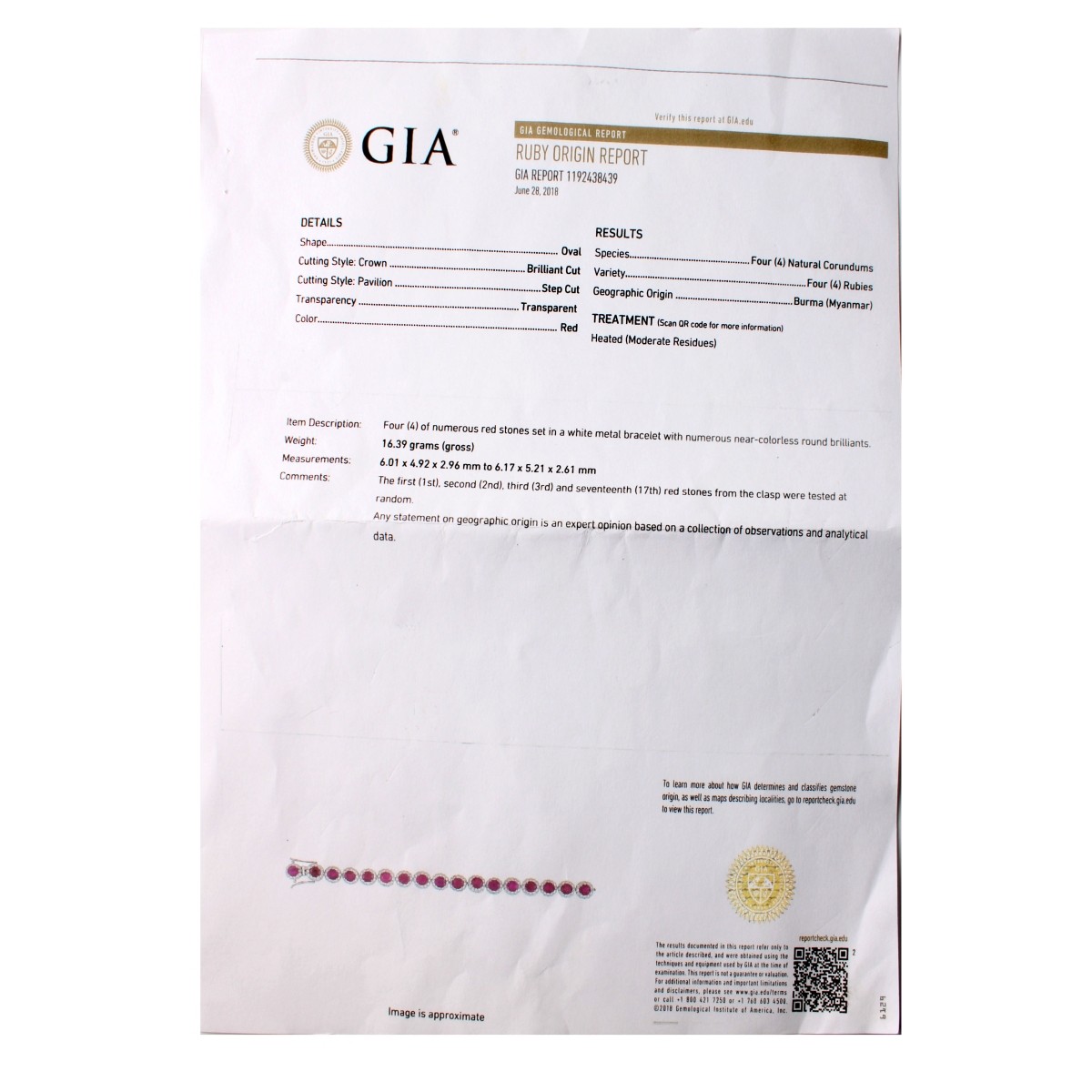 GIA Diamond, Ruby and 18K Bracelet