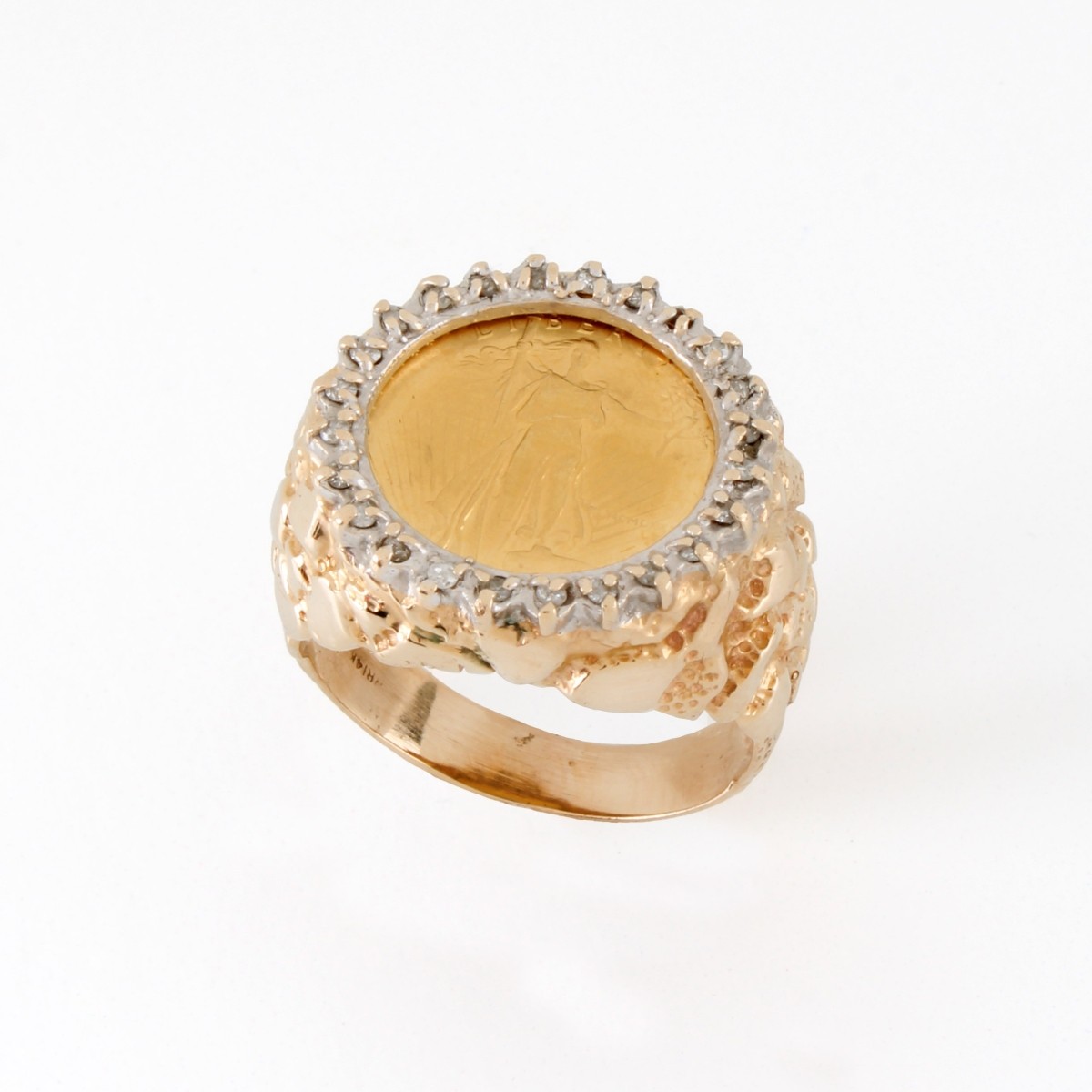 Gold Coin, Diamond and 14K Ring