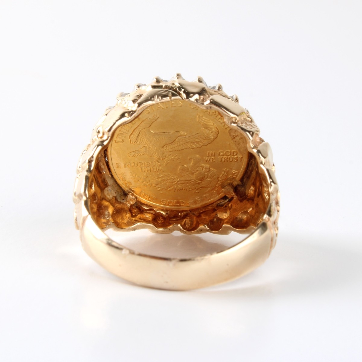 Gold Coin, Diamond and 14K Ring