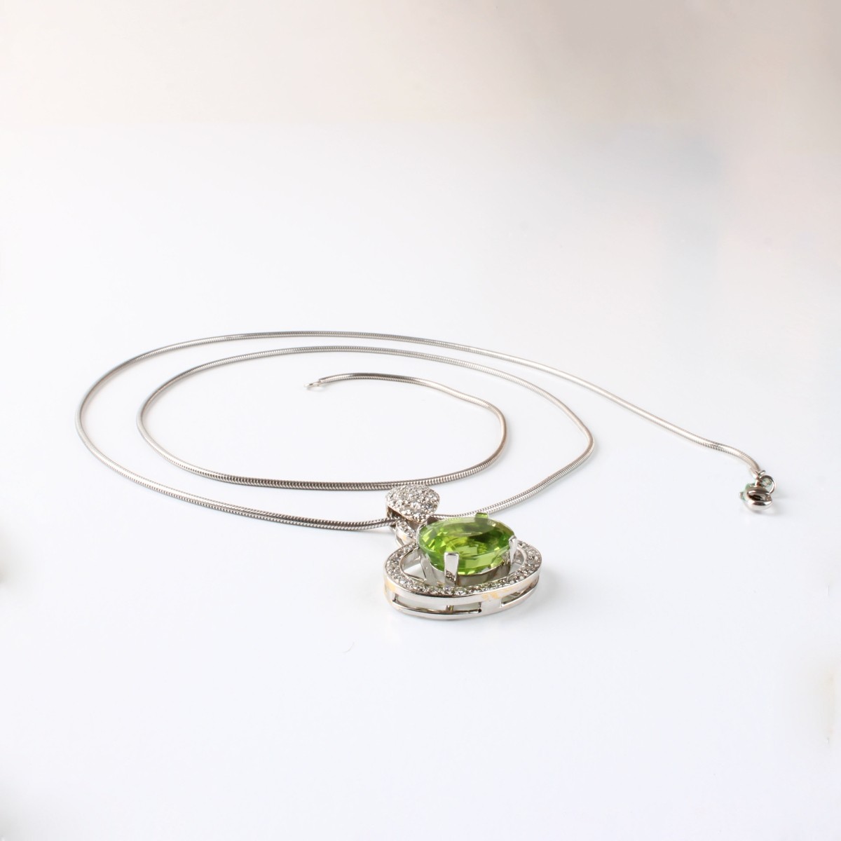 Peridot, Diamond and 18K Pendant Necklace
