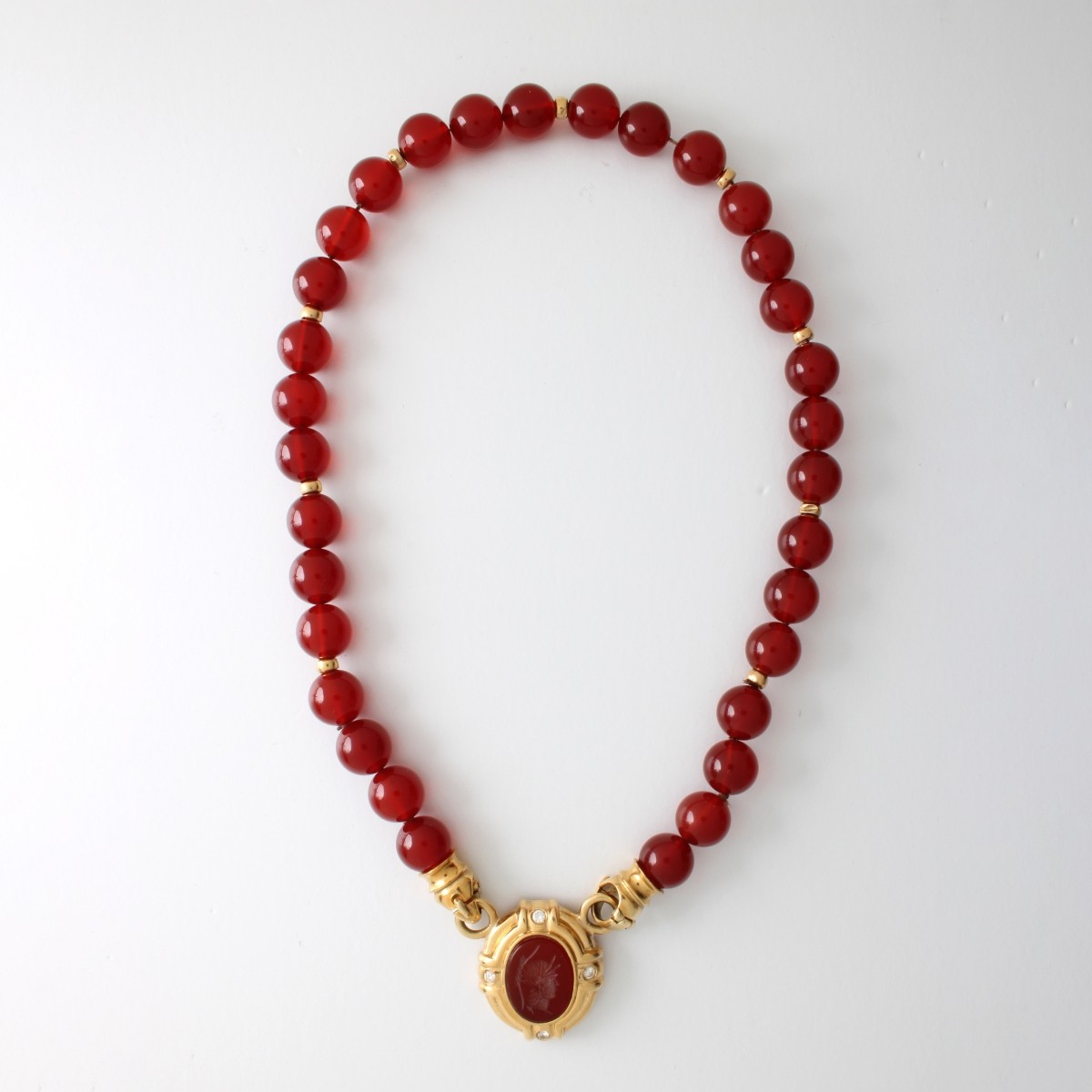 Carnelian, Diamond and 14K Necklace