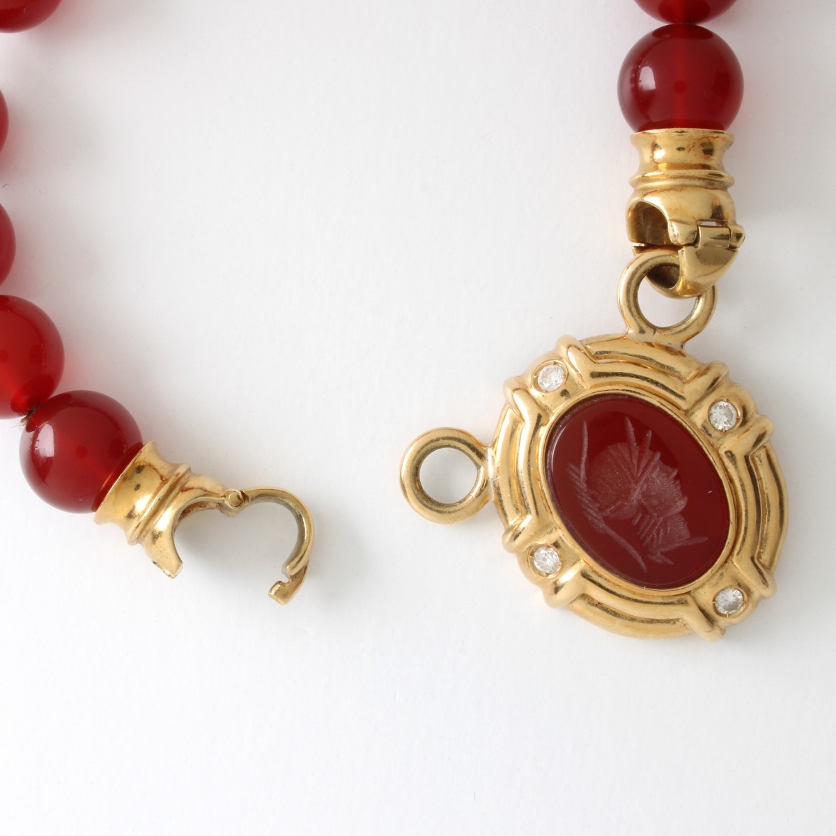 Carnelian, Diamond and 14K Necklace