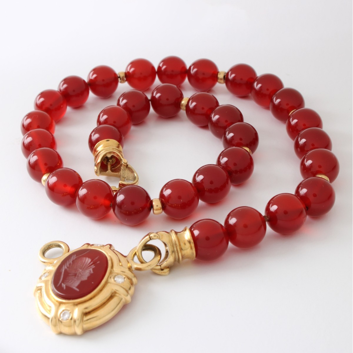 Carnelian, Diamond and 14K Necklace