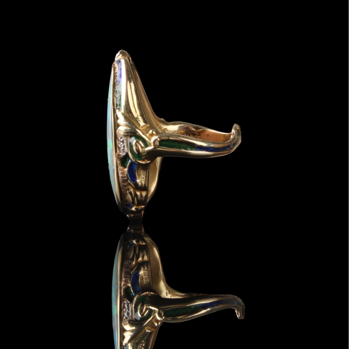 Opal, Diamond, 18K and Enamel Ring