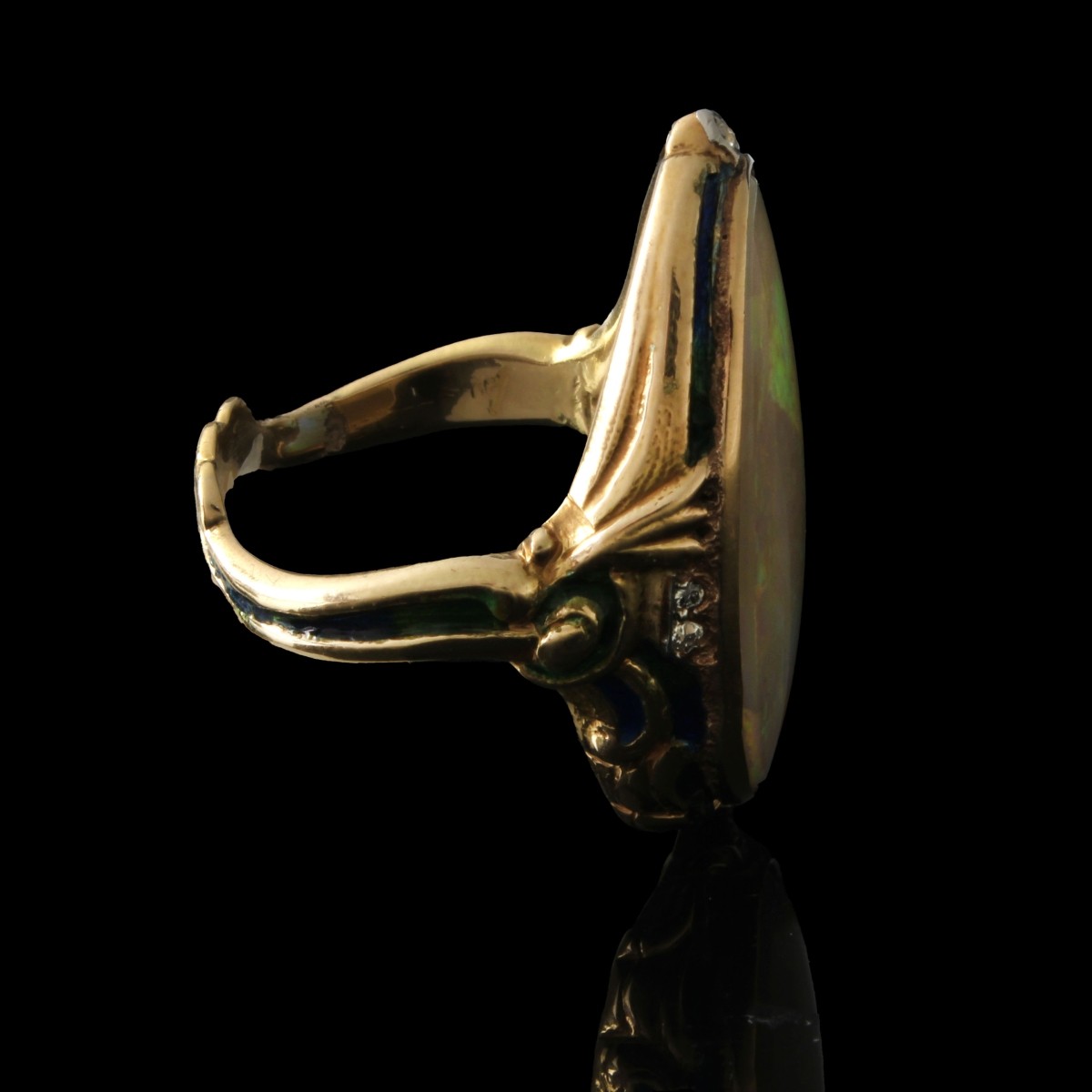 Opal, Diamond, 18K and Enamel Ring