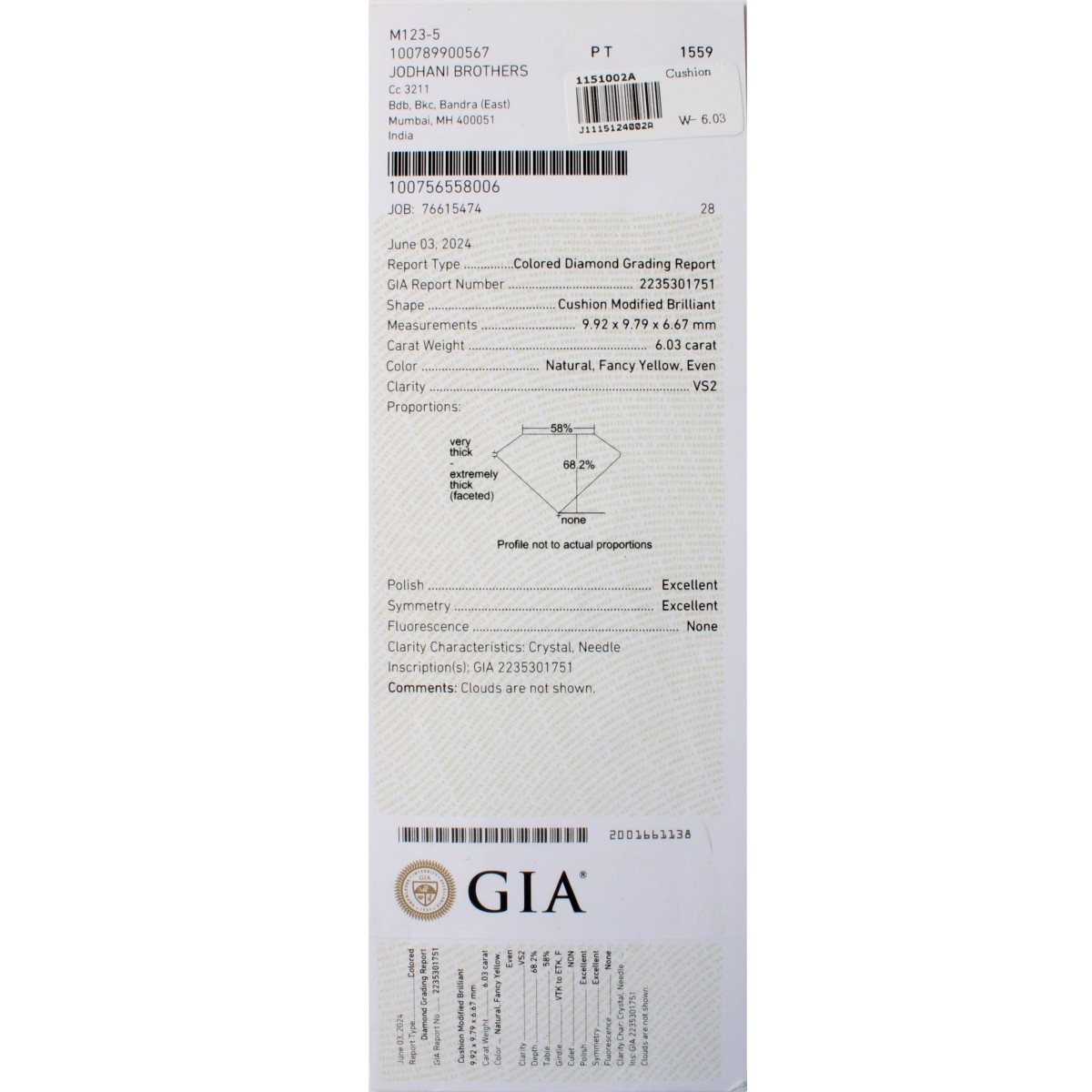 GIA 6.03 Fancy Yellow Diamond and 18K Ring