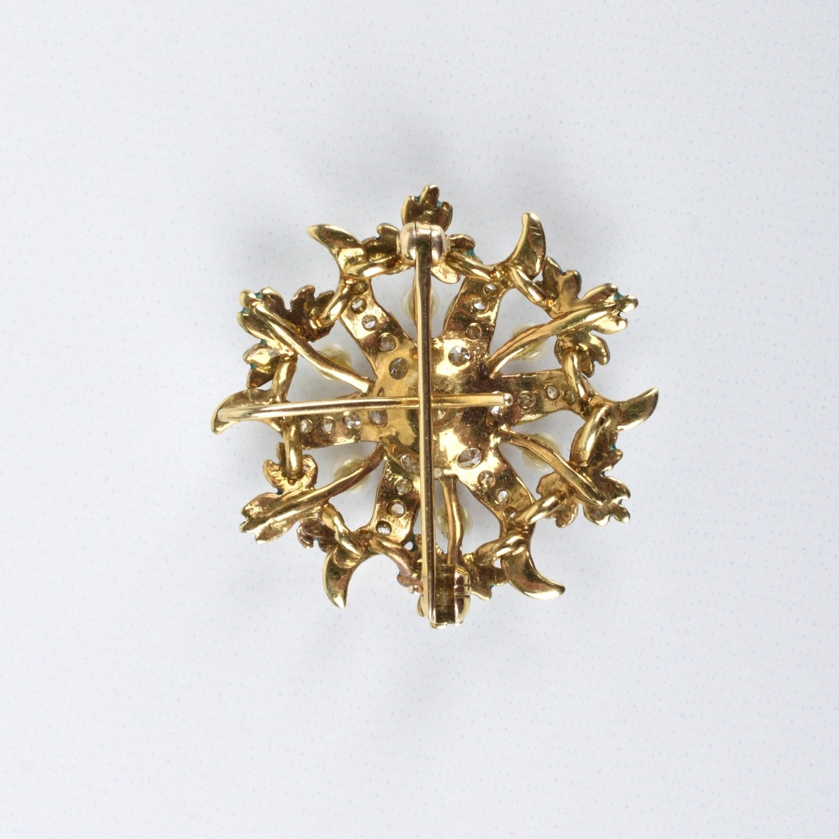 Diamond, Pearl, Enamel and 14K Brooch