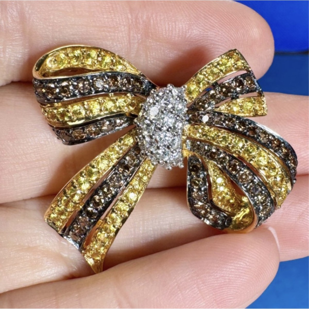 Diamond, Sapphire and 18K Brooch