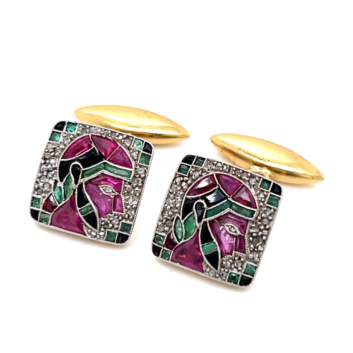 Deco Gemstone Platinum and 18K Cufflinks