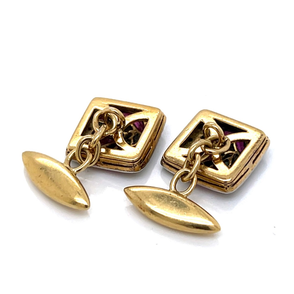 Deco Gemstone Platinum and 18K Cufflinks