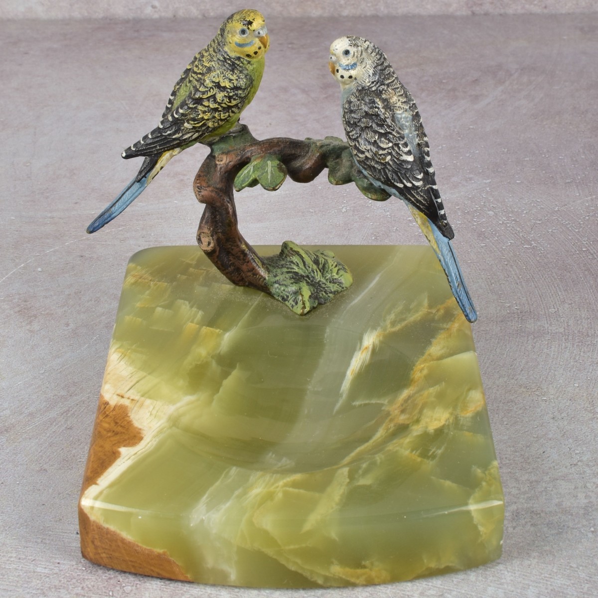Antique Cold Painted Pair of Parakeets