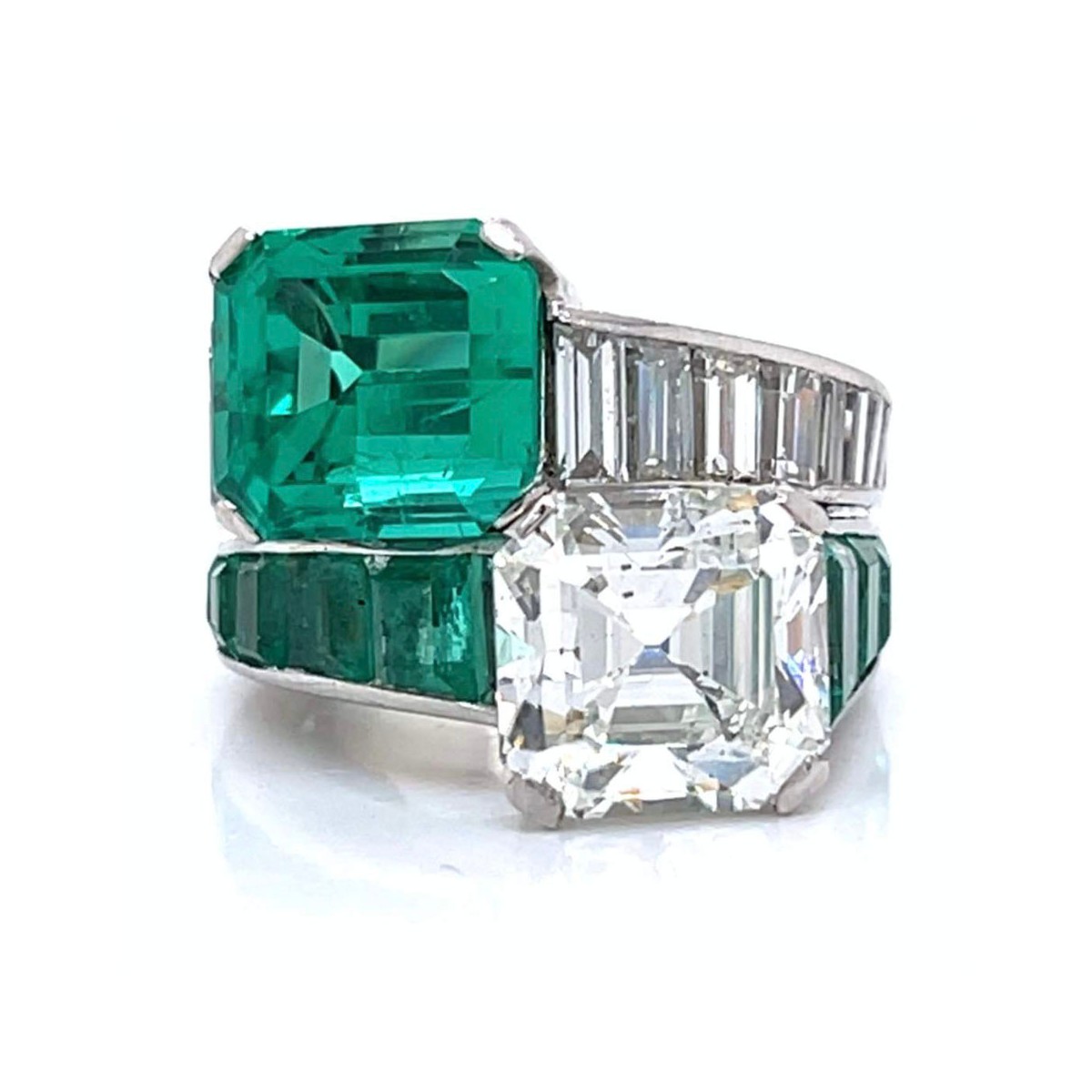 GIA Diamond, Emerald and Platinum Ring
