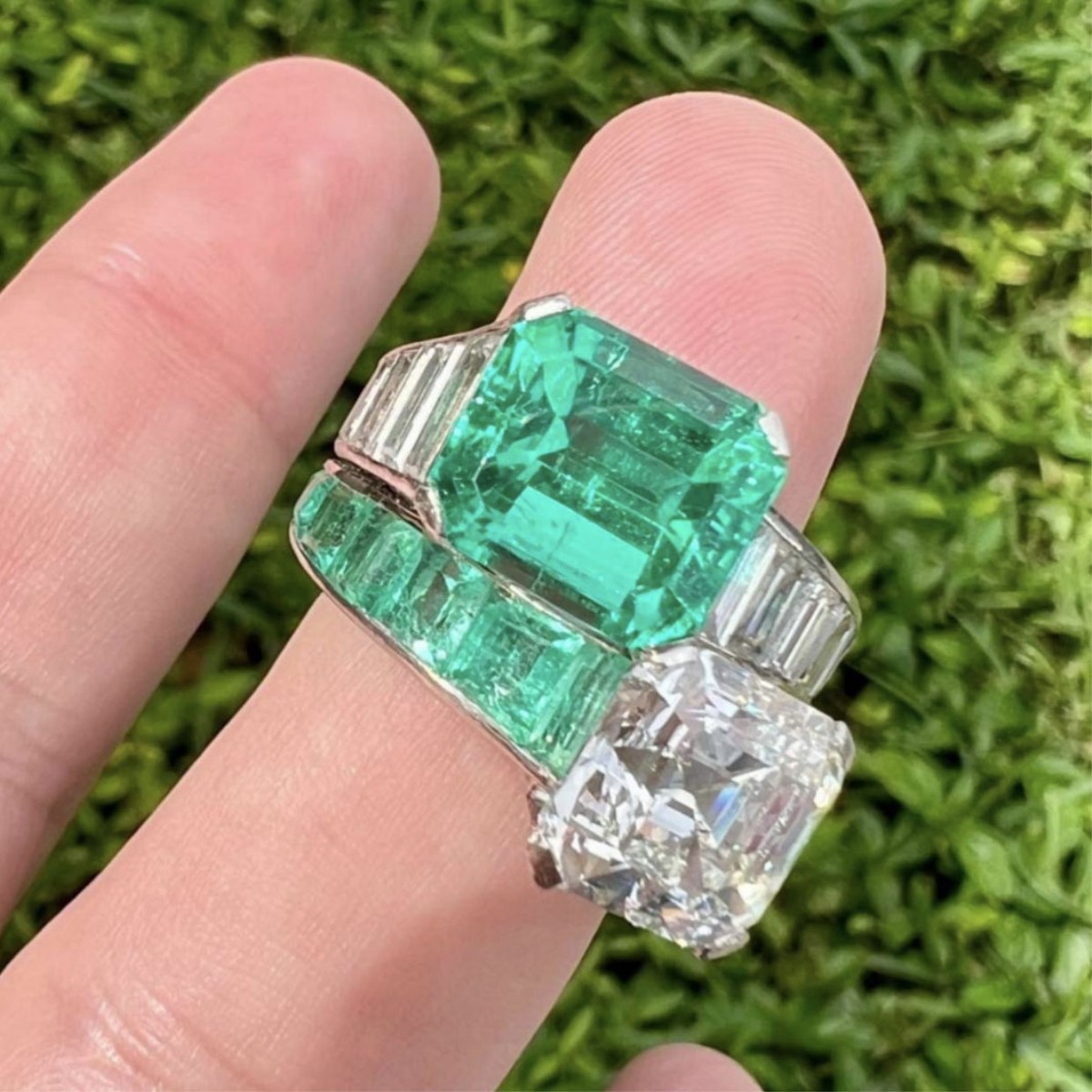 GIA Diamond, Emerald and Platinum Ring