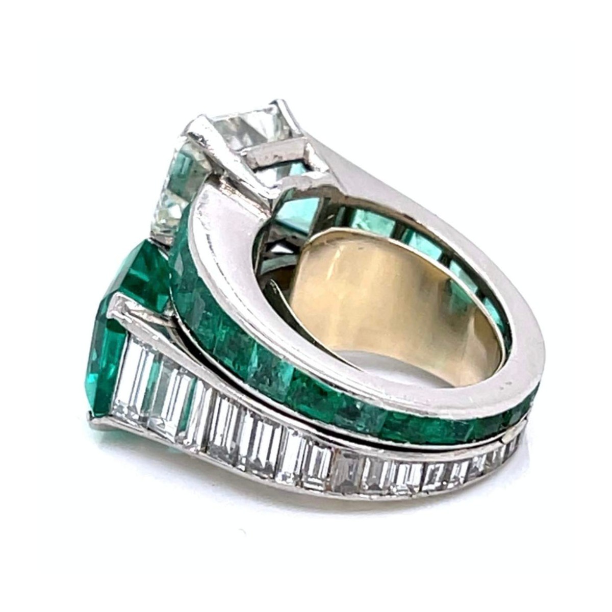 GIA Diamond, Emerald and Platinum Ring