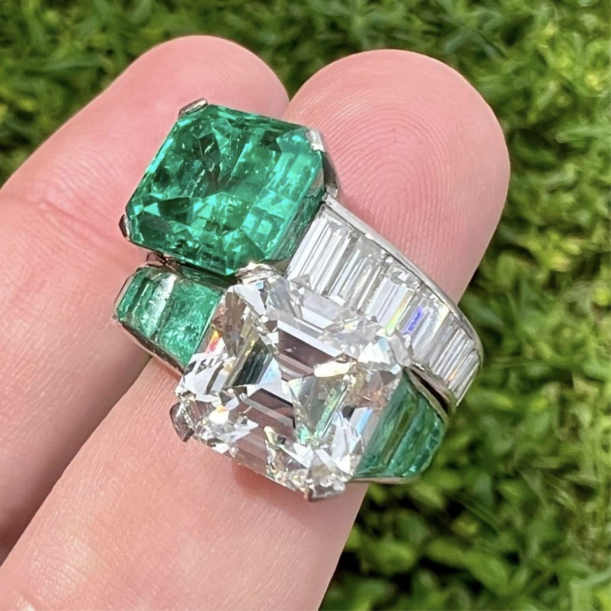 GIA Diamond, Emerald and Platinum Ring