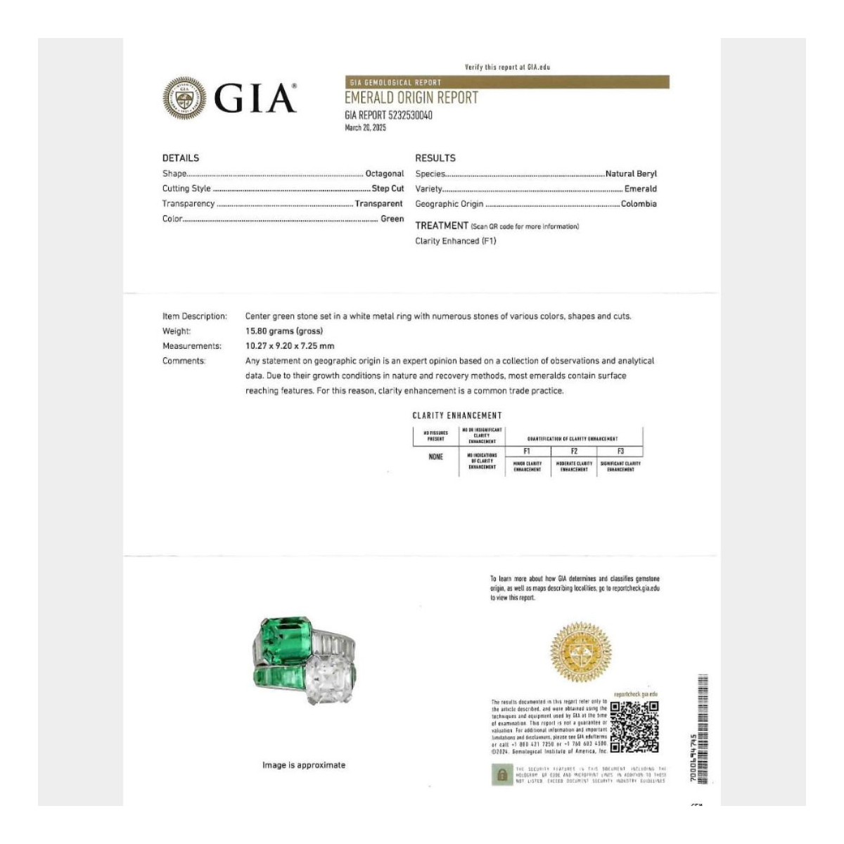 GIA Diamond, Emerald and Platinum Ring