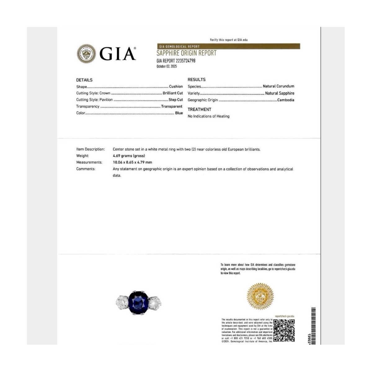 GIA Deco Sapphire, Diamond, Platinum Ring