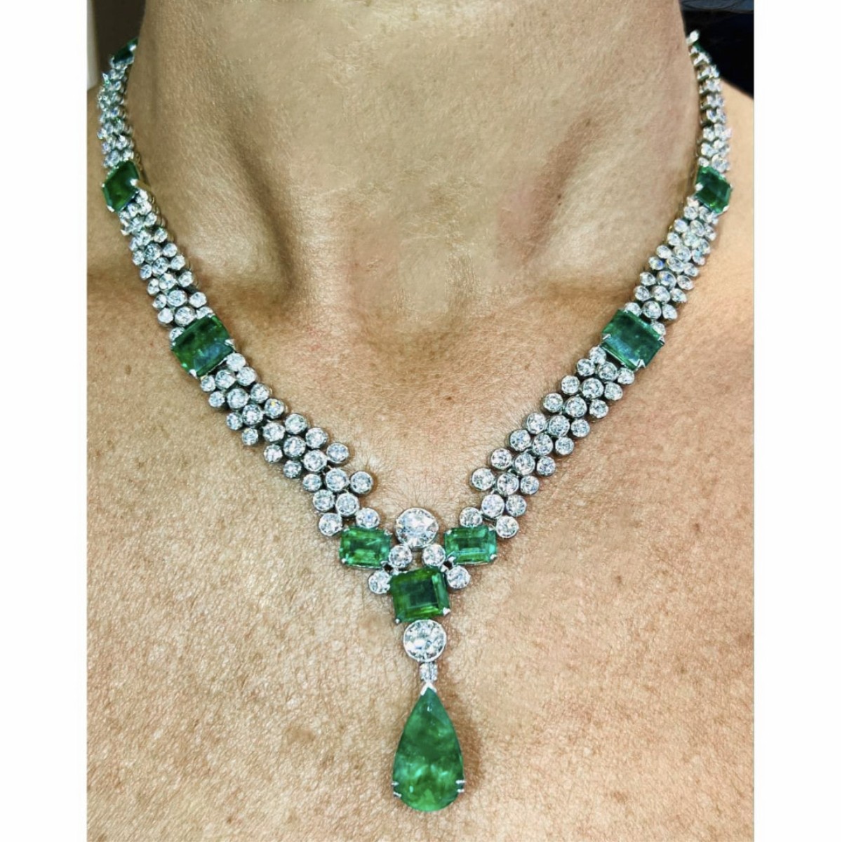 GIA Emerald, Diamond and Platinum Necklace