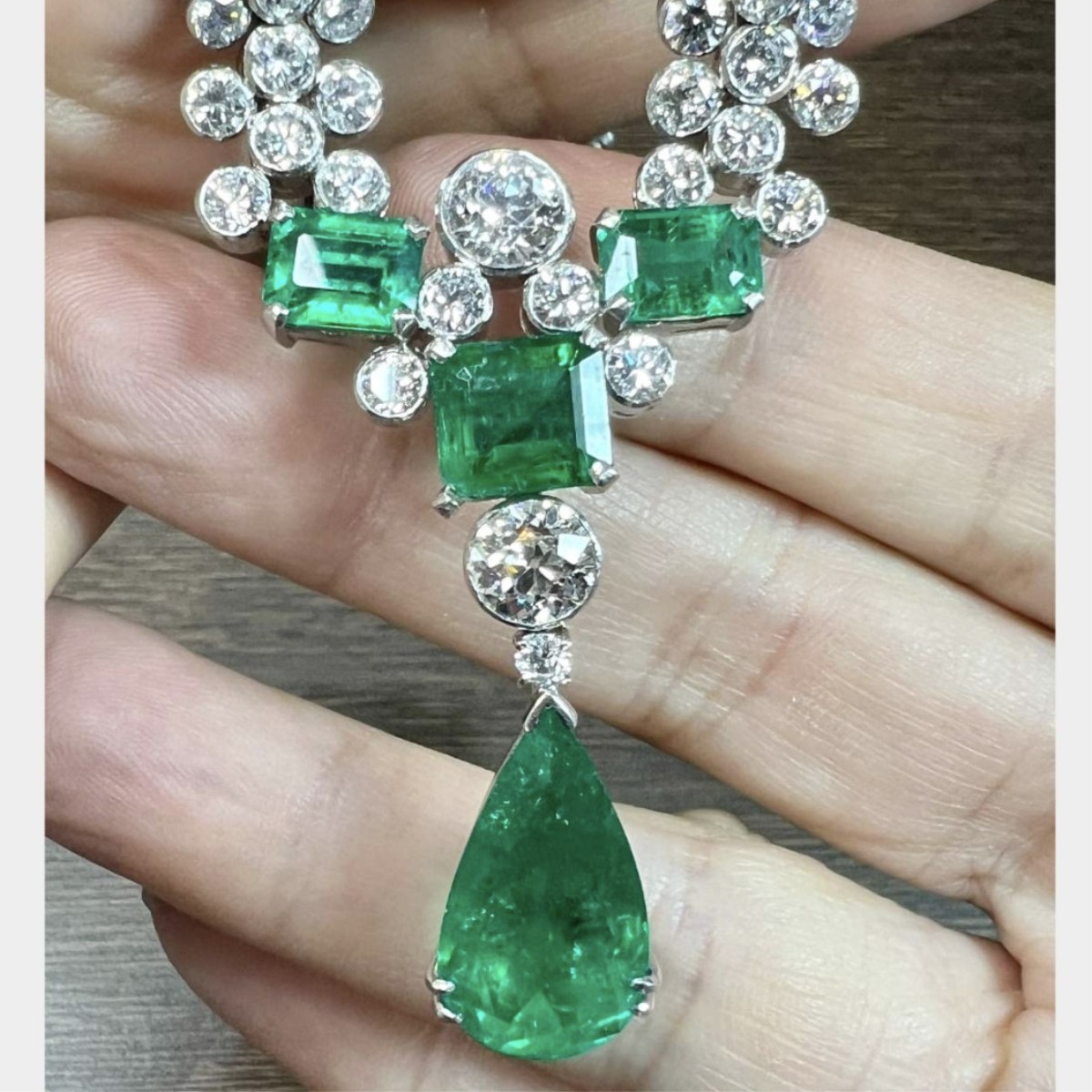 GIA Emerald, Diamond and Platinum Necklace