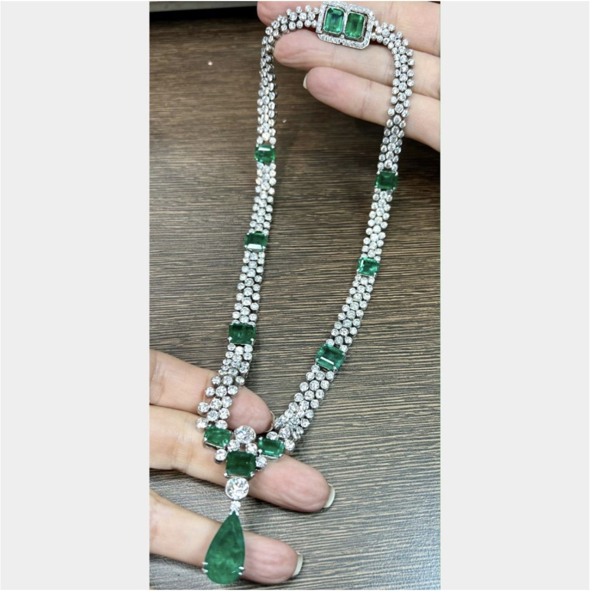 GIA Emerald, Diamond and Platinum Necklace
