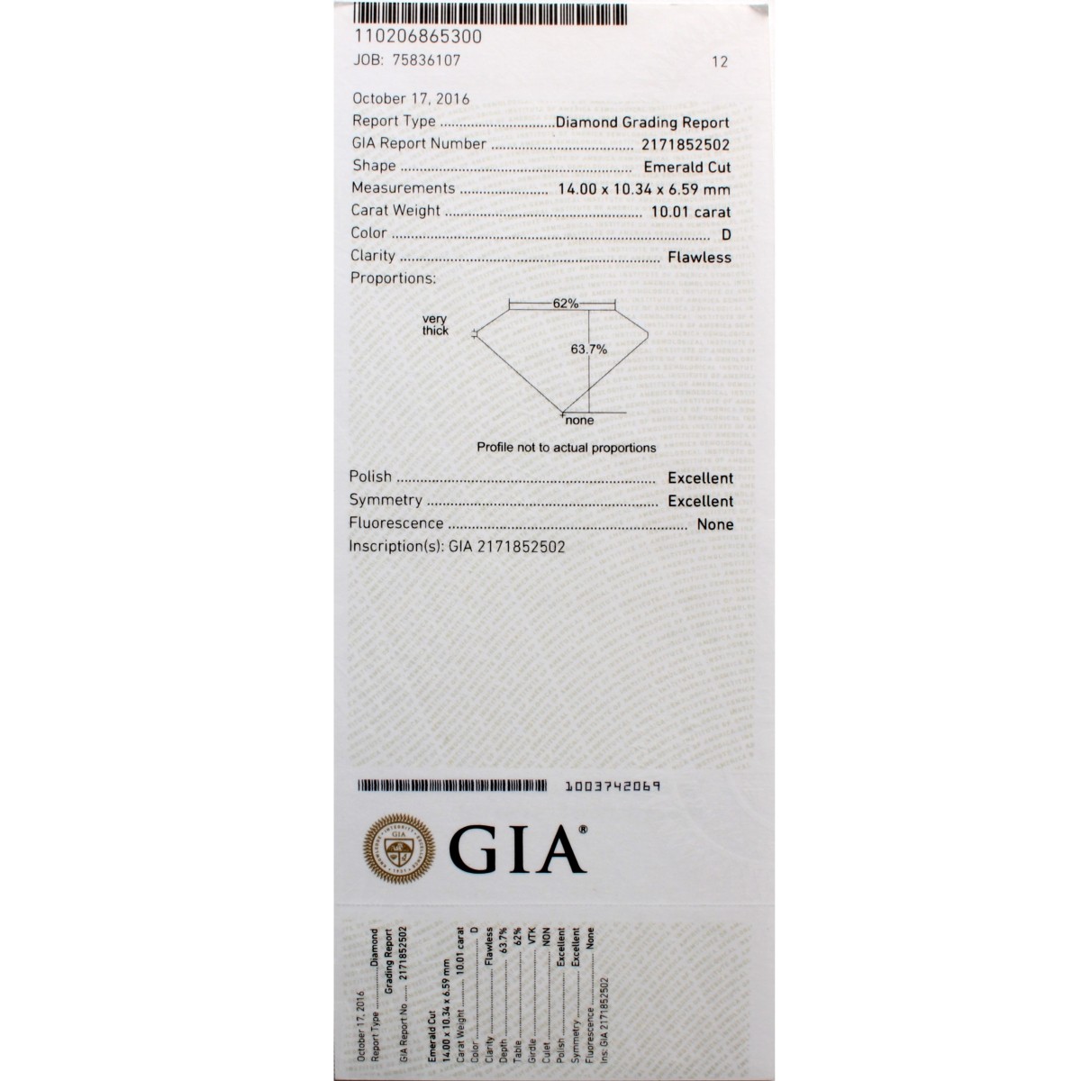 GIA 10.01ct Diamond and 18K Ring