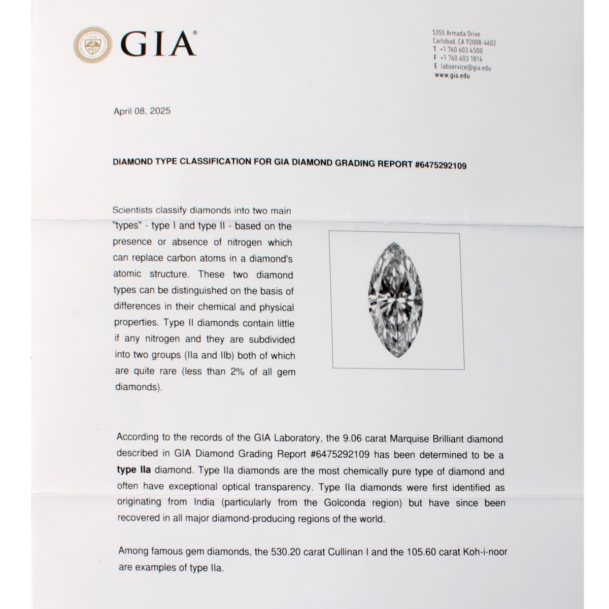 GIA 9.06ct Diamond and Platinum Ring