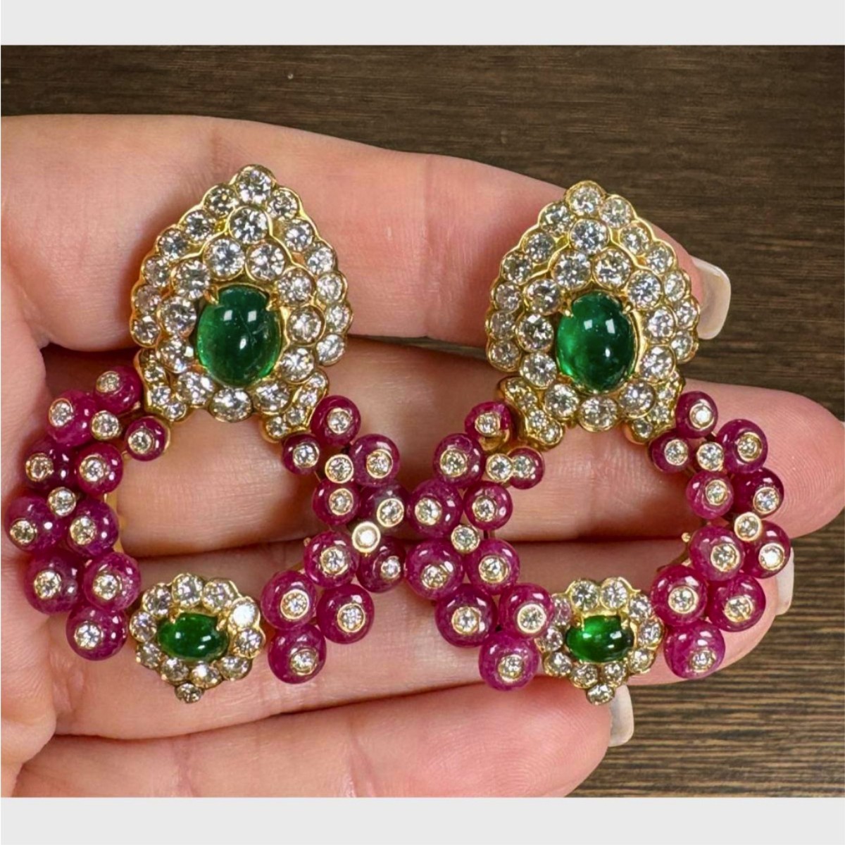 Ruby, Emerald and Diamond Earrings