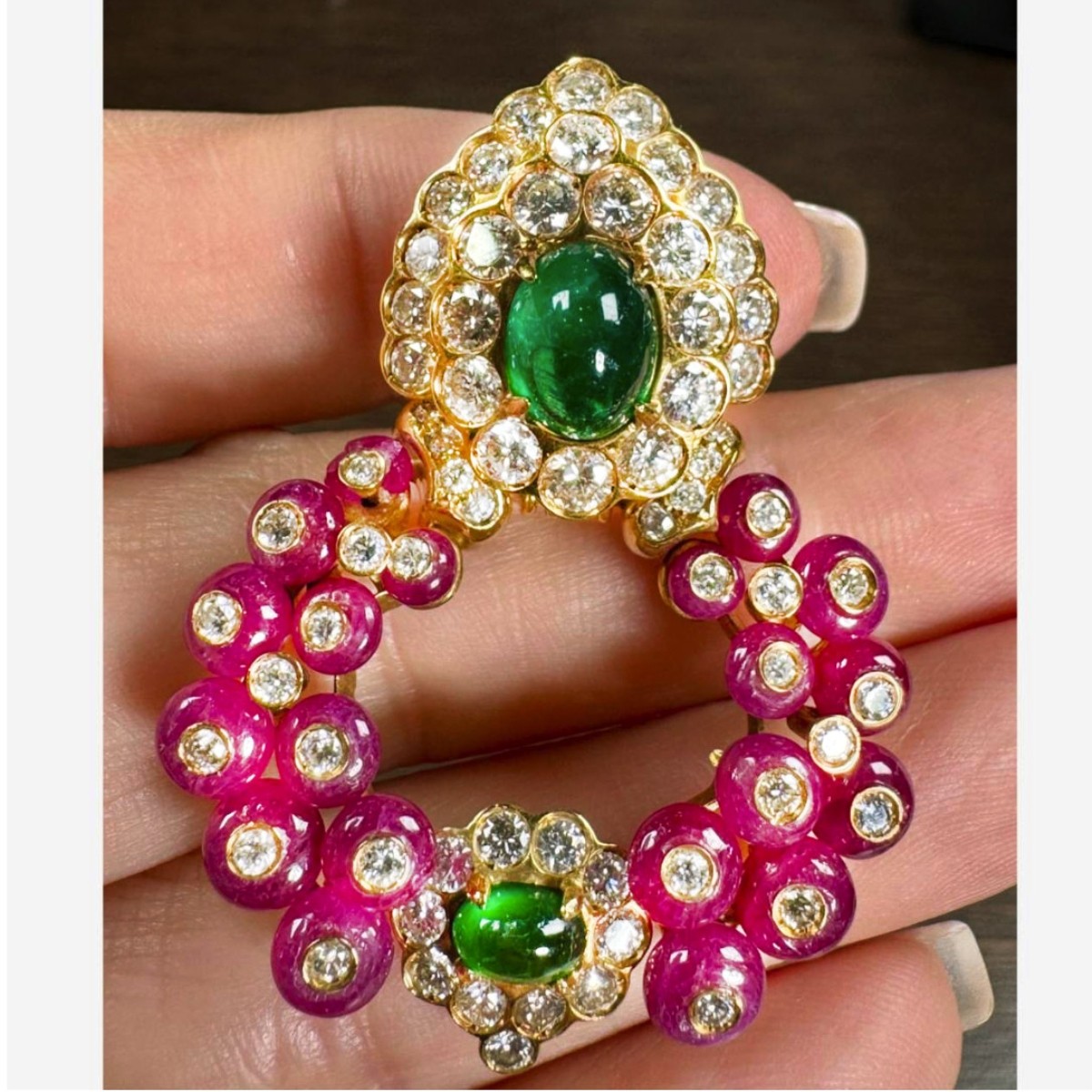 Ruby, Emerald and Diamond Earrings