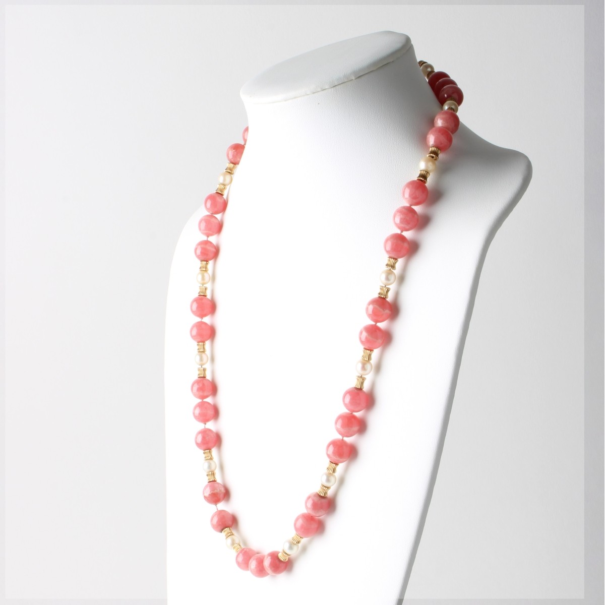 Rhodochrosite, Pearl and 14K Necklace