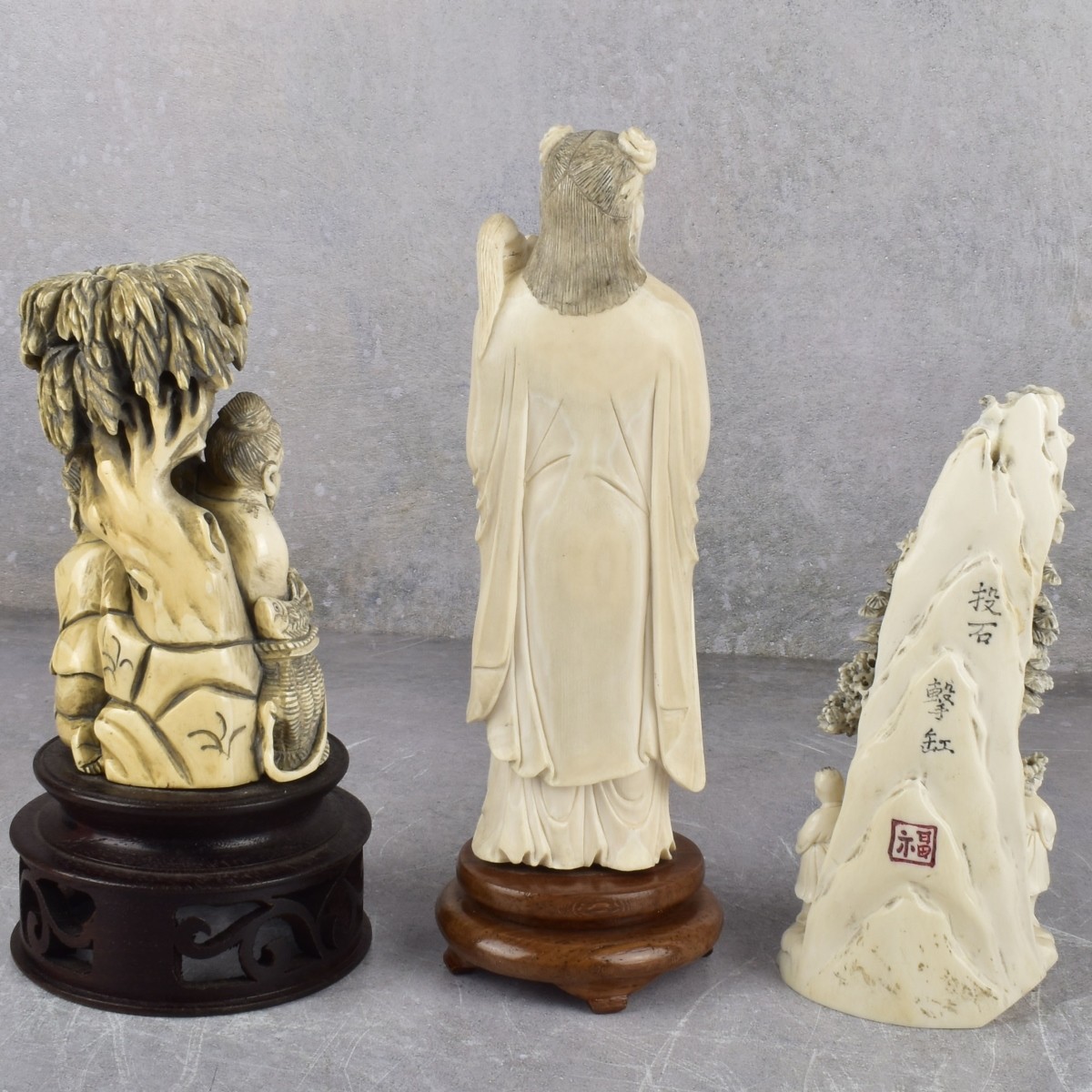 Vintage Japanese Carved Okimono Figures