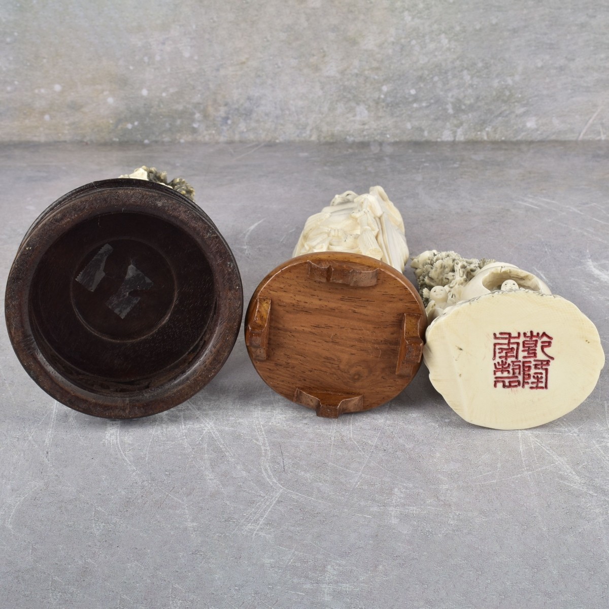 Vintage Japanese Carved Okimono Figures