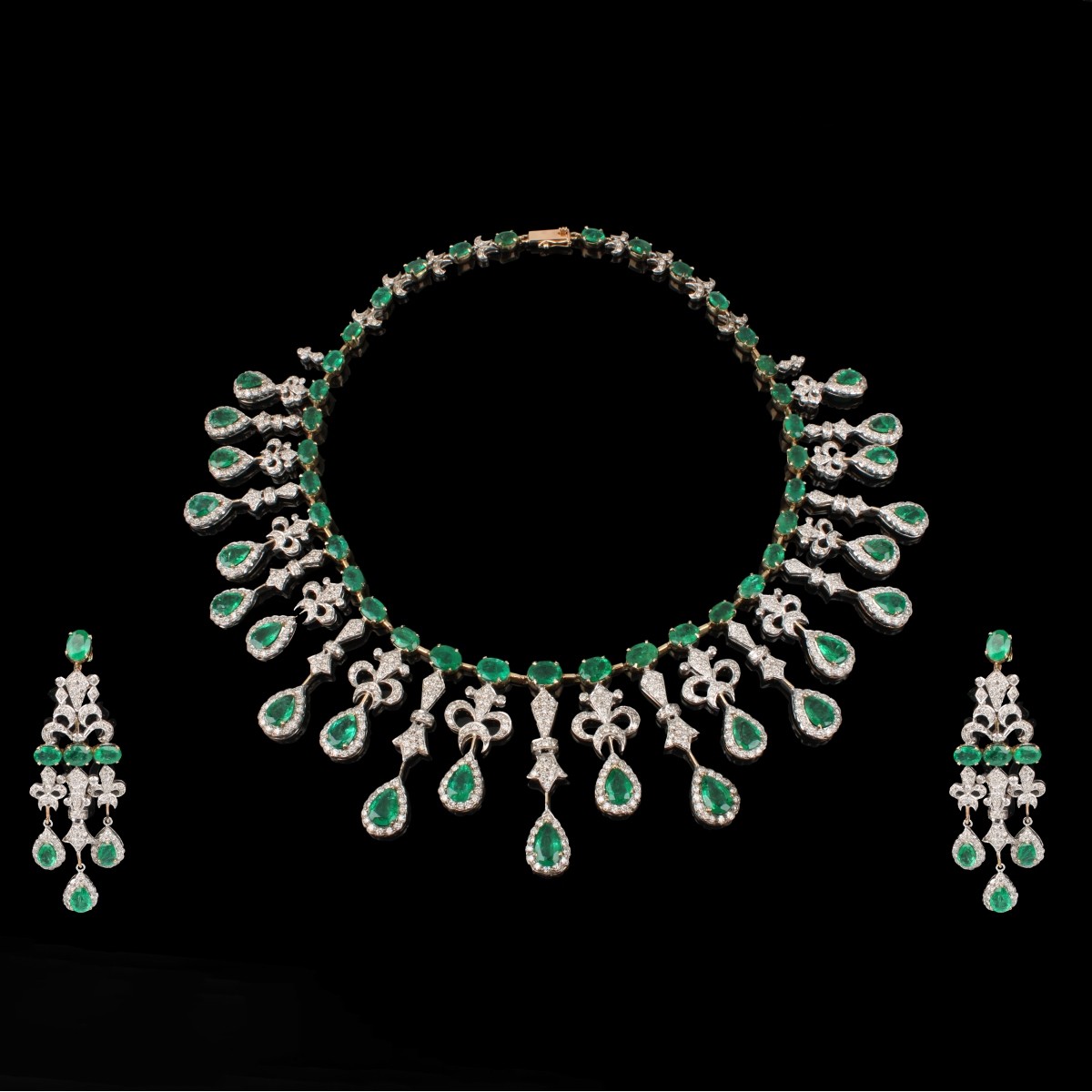 Emerald, Diamond and 14K Necklace Suite