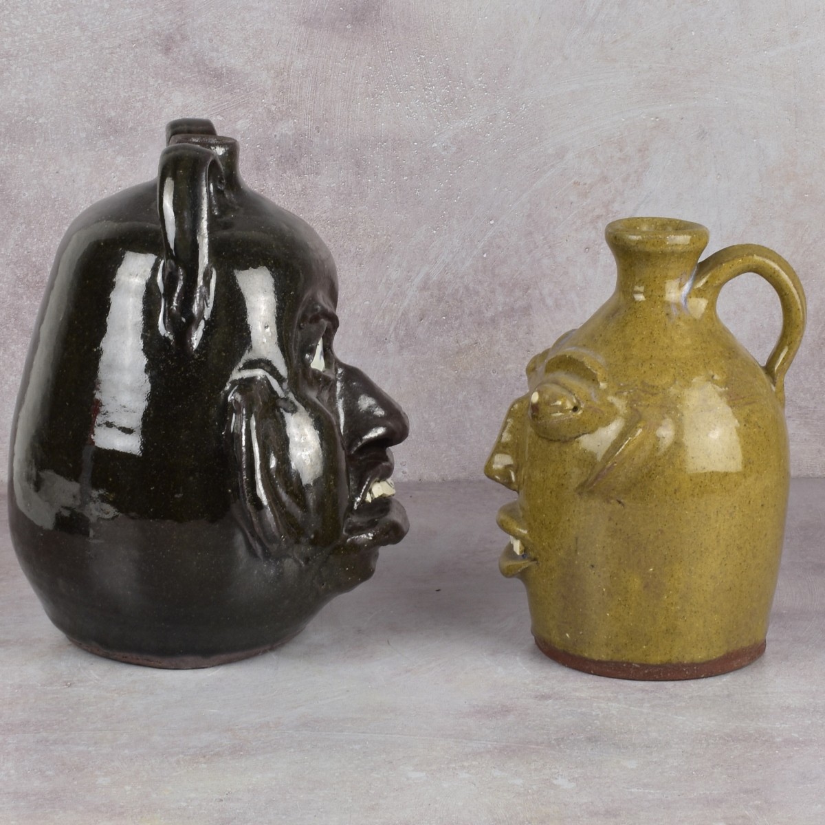 American Folk Art Pottery Face Jugs