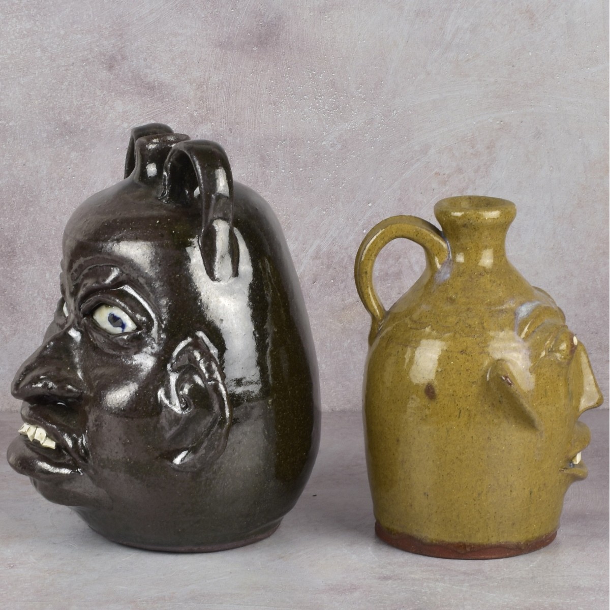 American Folk Art Pottery Face Jugs