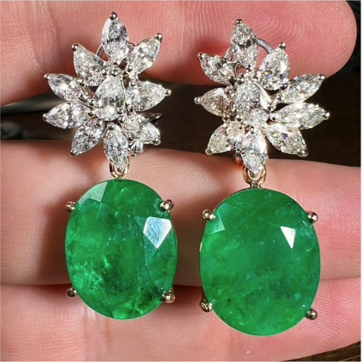Emerald, Diamond and 18K Earrings