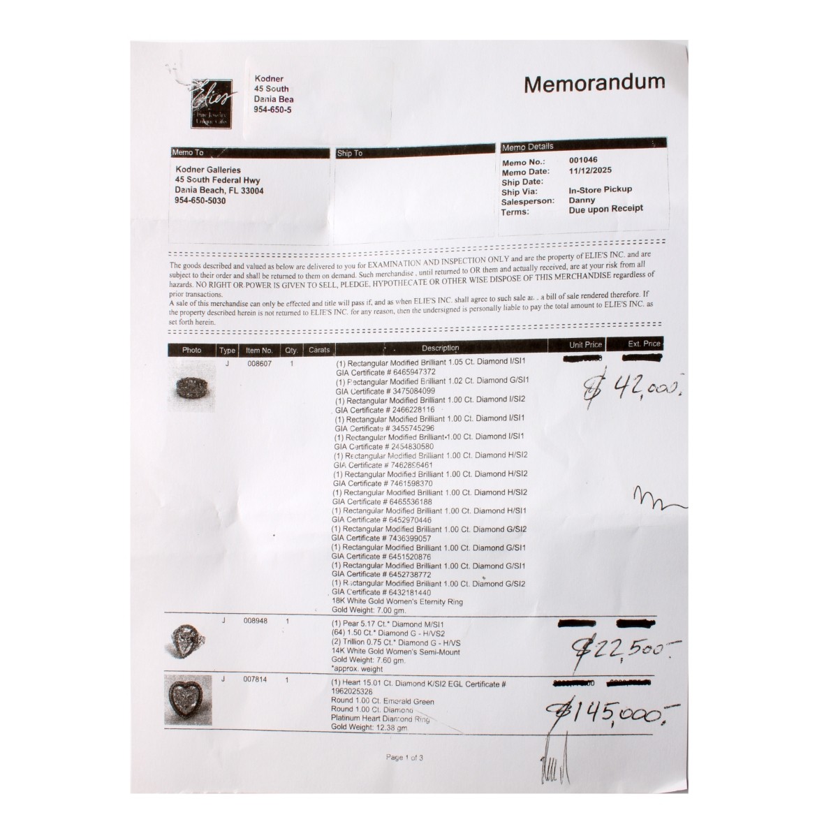 EGL 15.01ct Diamond and Platinum Ring