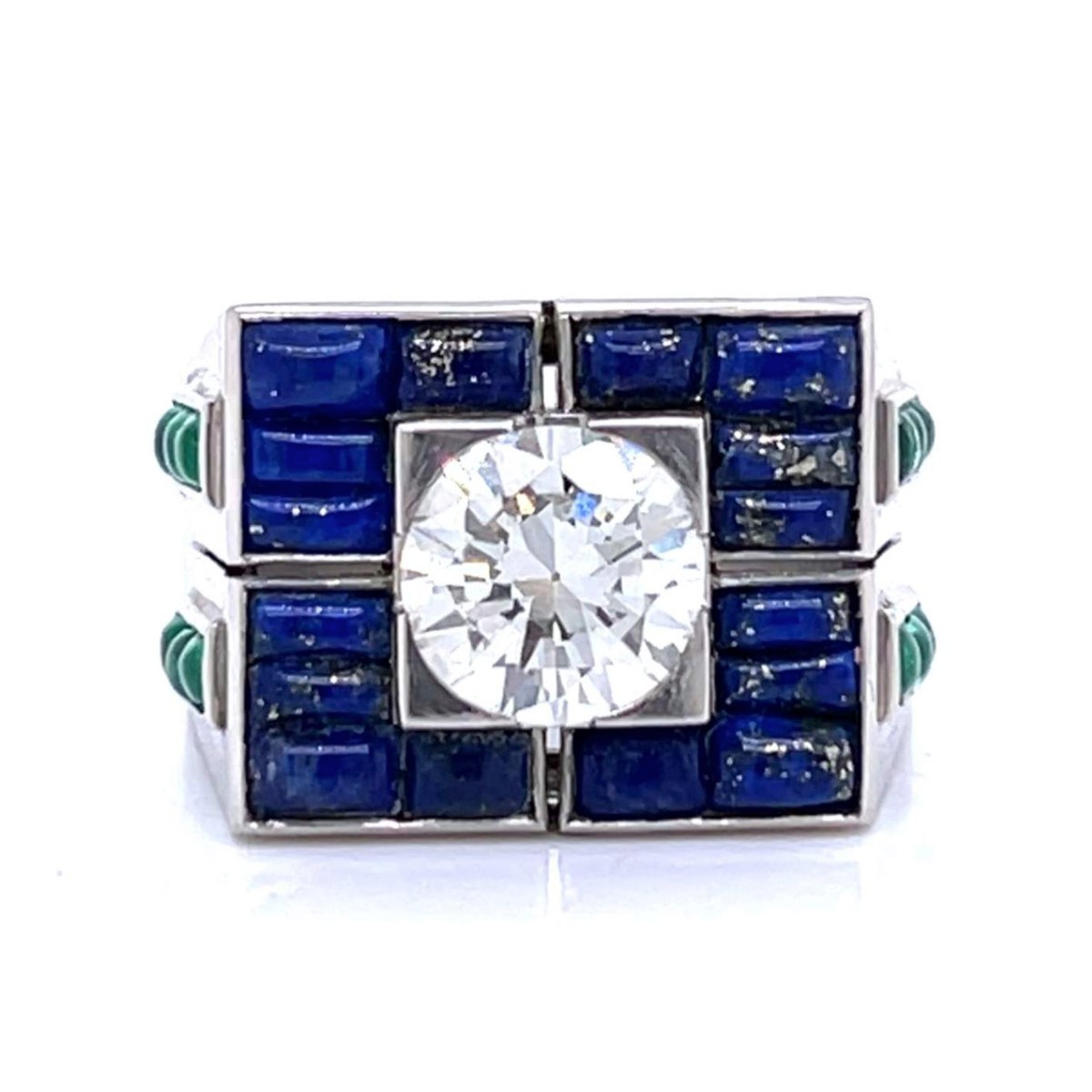 Diamond, Emerald, Lapis & Platinum Ring