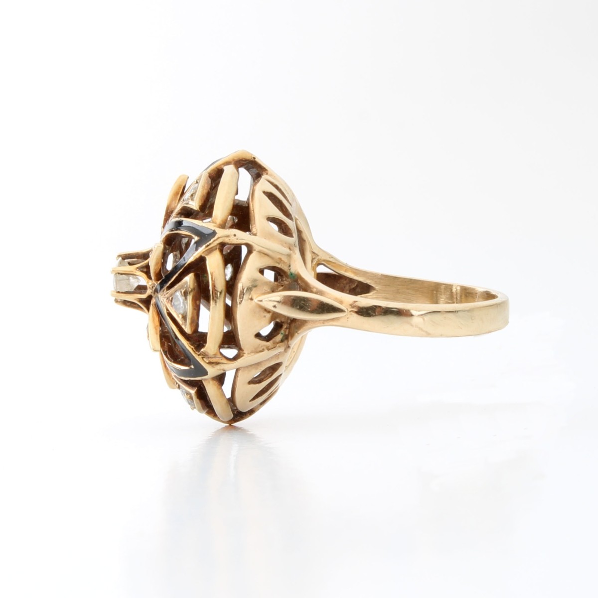 Diamond, Enamel and 14K Ring