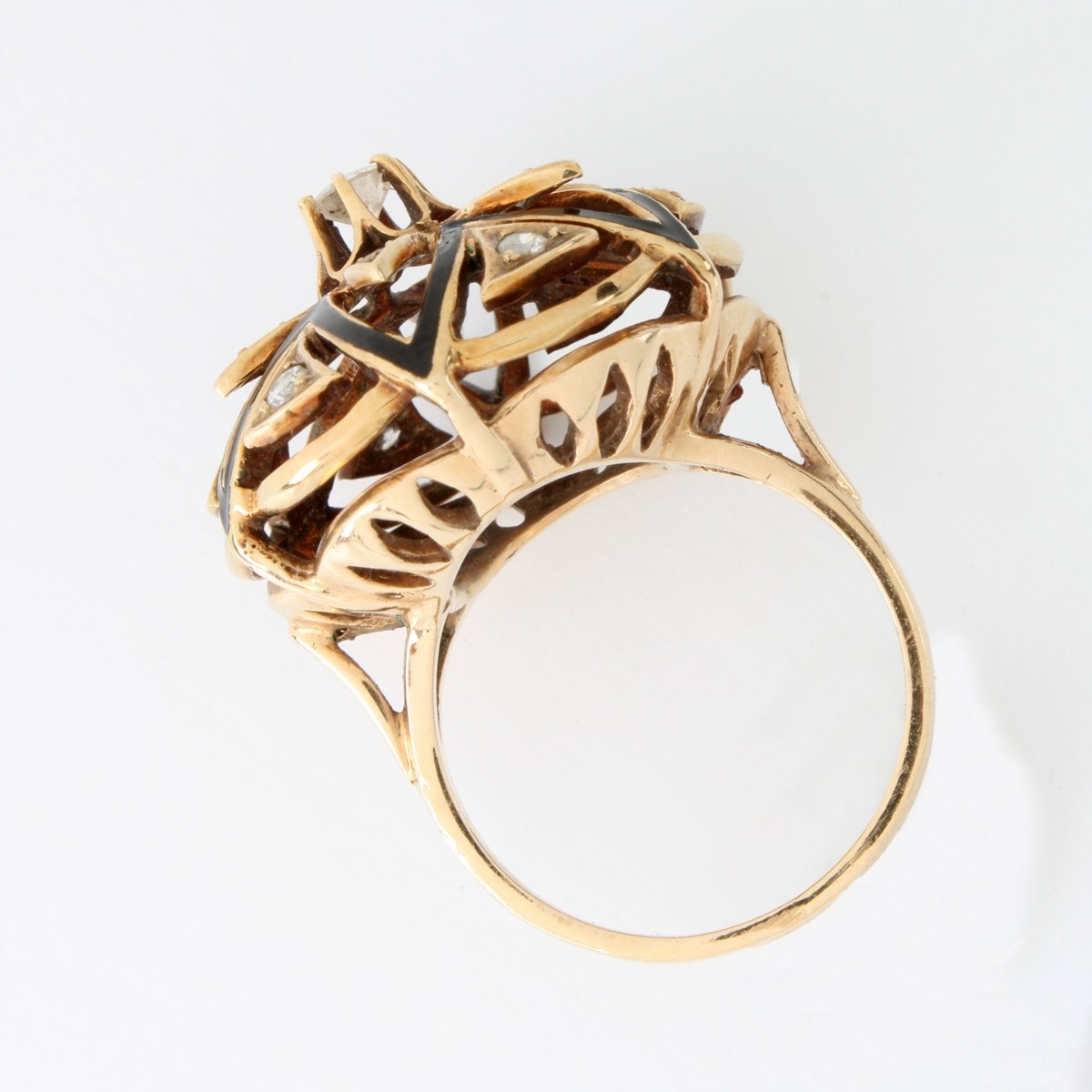 Diamond, Enamel and 14K Ring