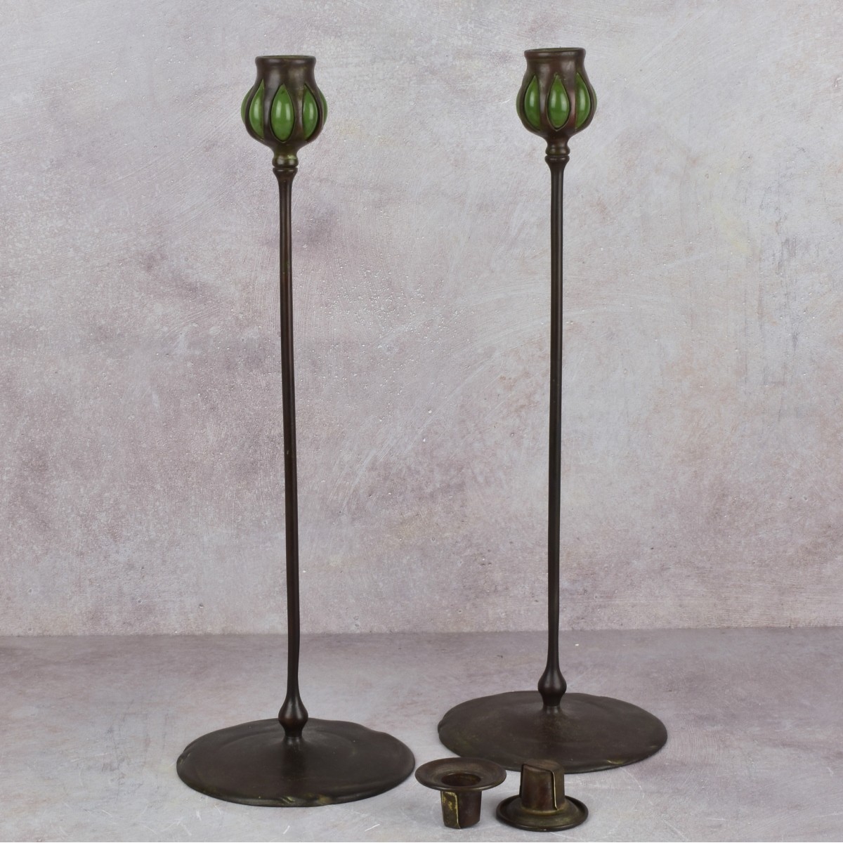 Pair of Tiffany Studios Candlesticks.