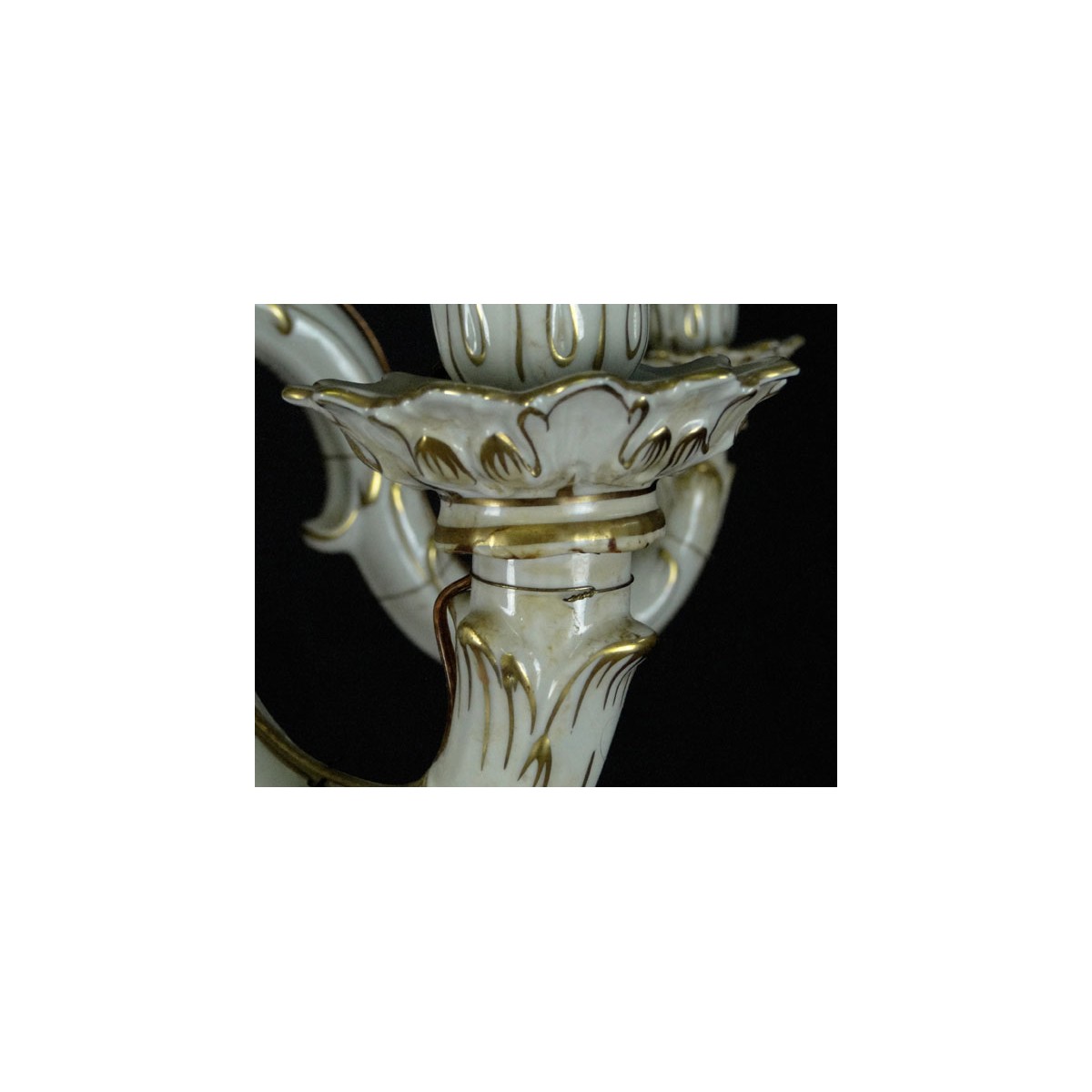 20C Gilt Porcelain Six Light Chandelier