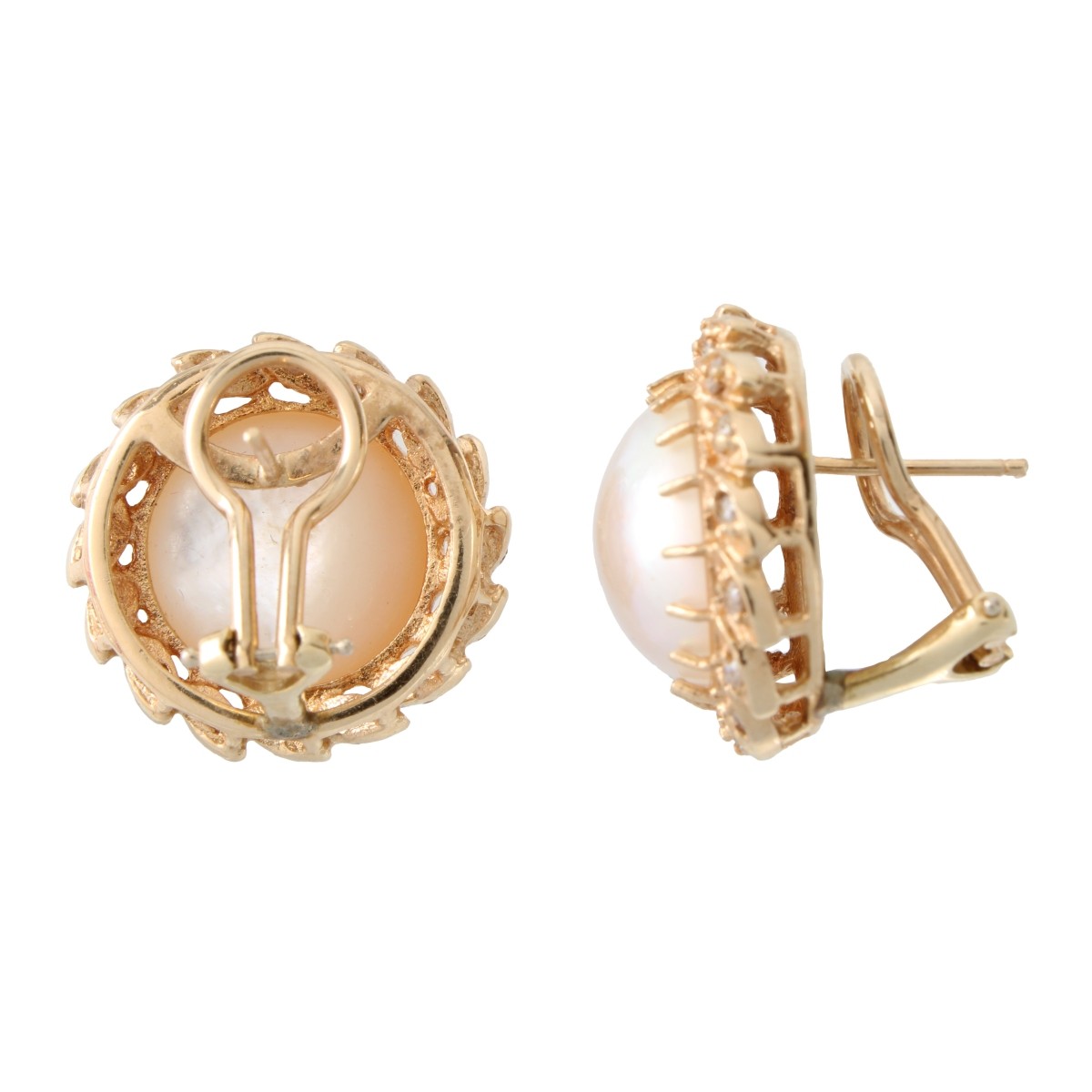 Pearl, Diamond and 14K Earrings