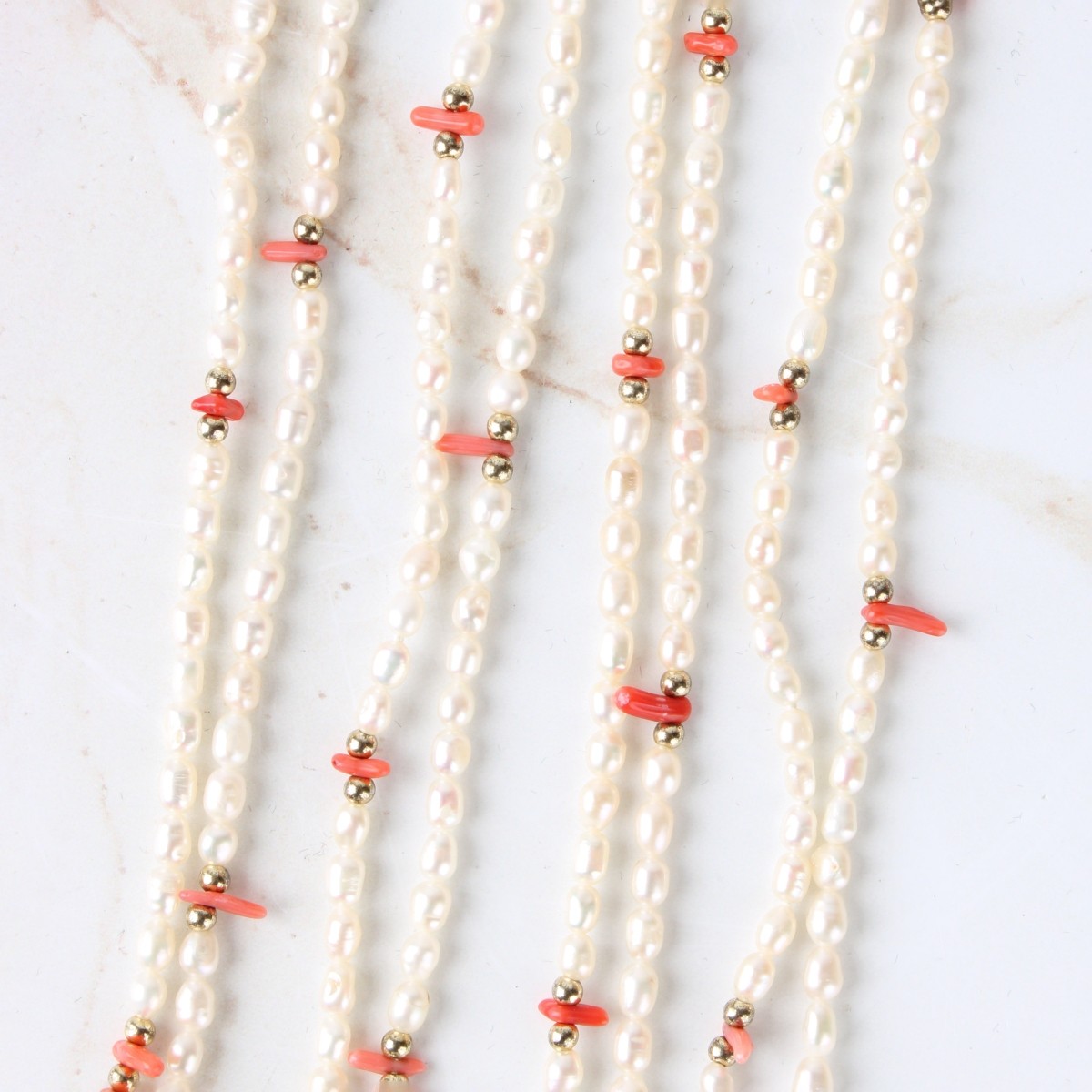 Seed Pearl, Coral and Gold Necklaces