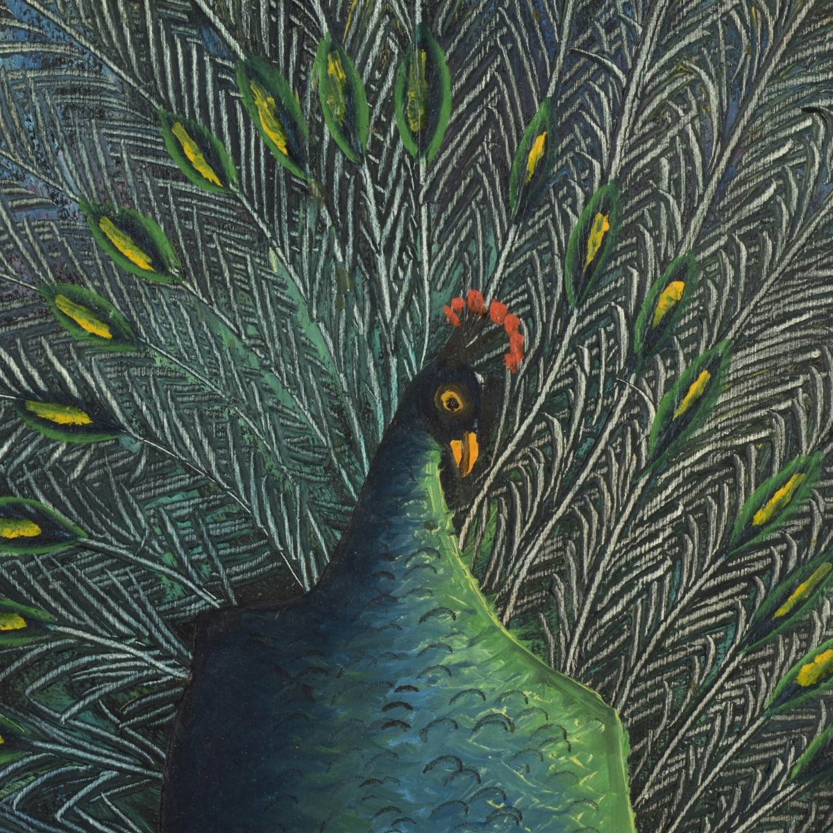 G. Abalard Oil on Panel "Peacocks"