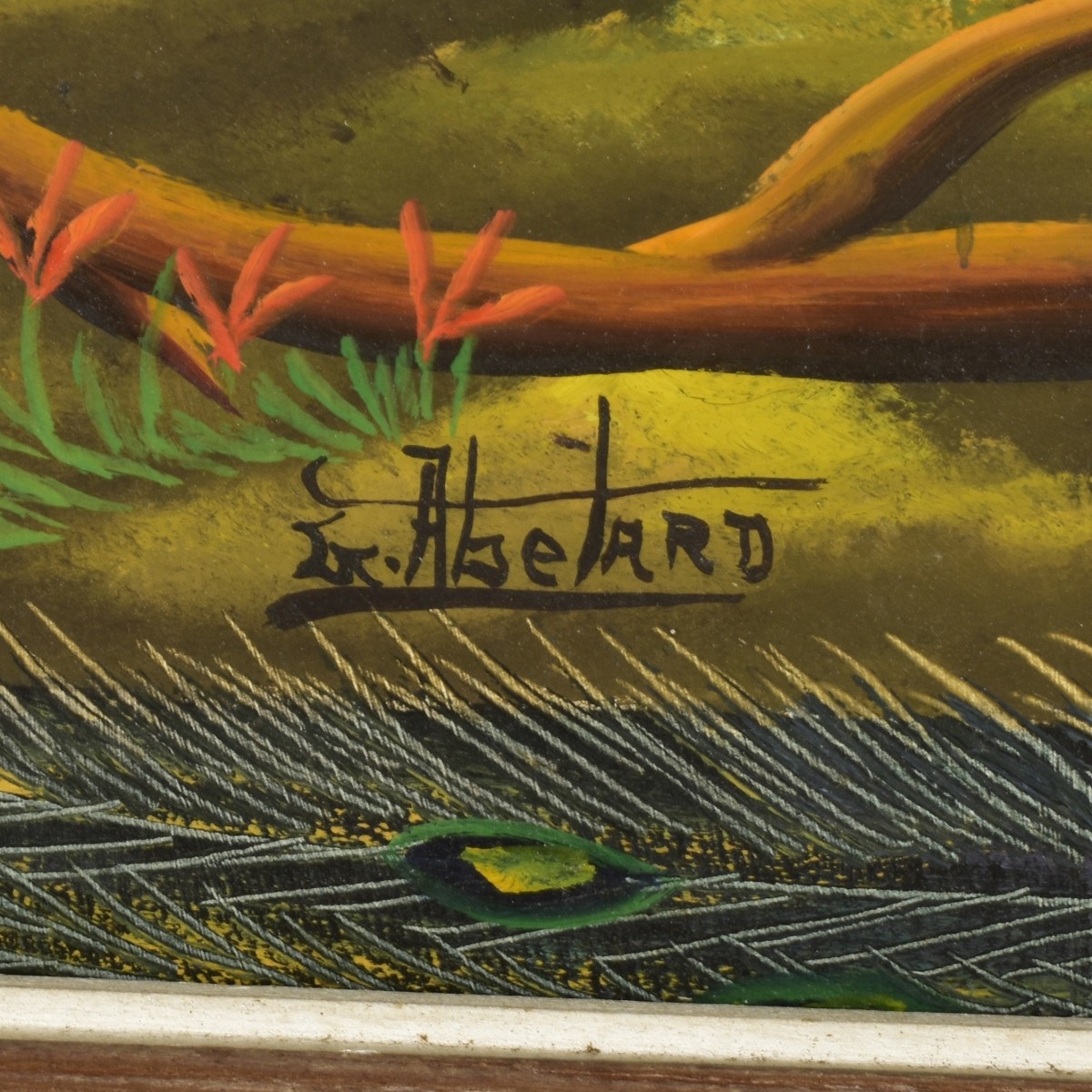 G. Abalard Oil on Panel "Peacocks"